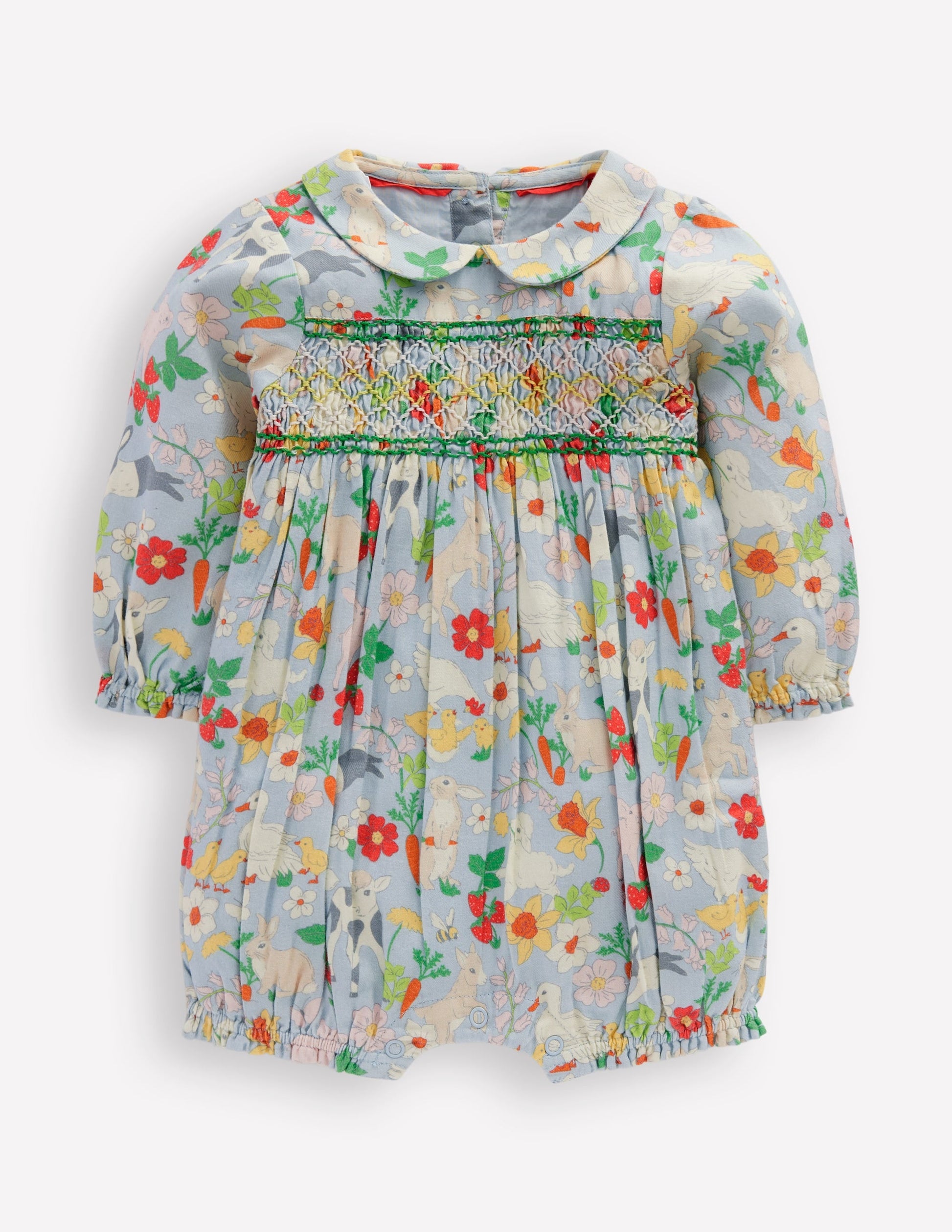 Smocked Romper-Blue Spring Meadow-2