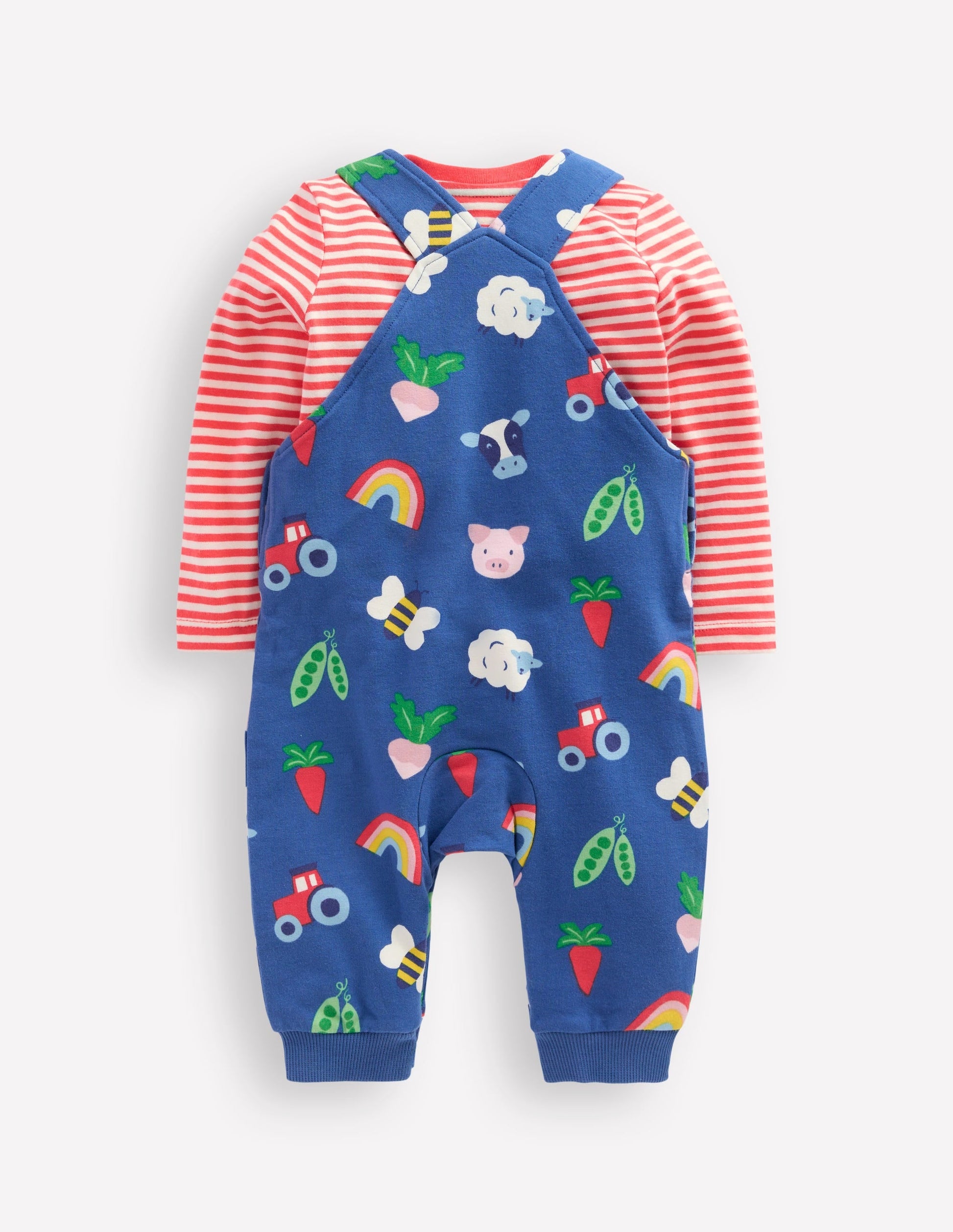 Printed Jersey Dungaree Set-Delft Rainbow Farm-2