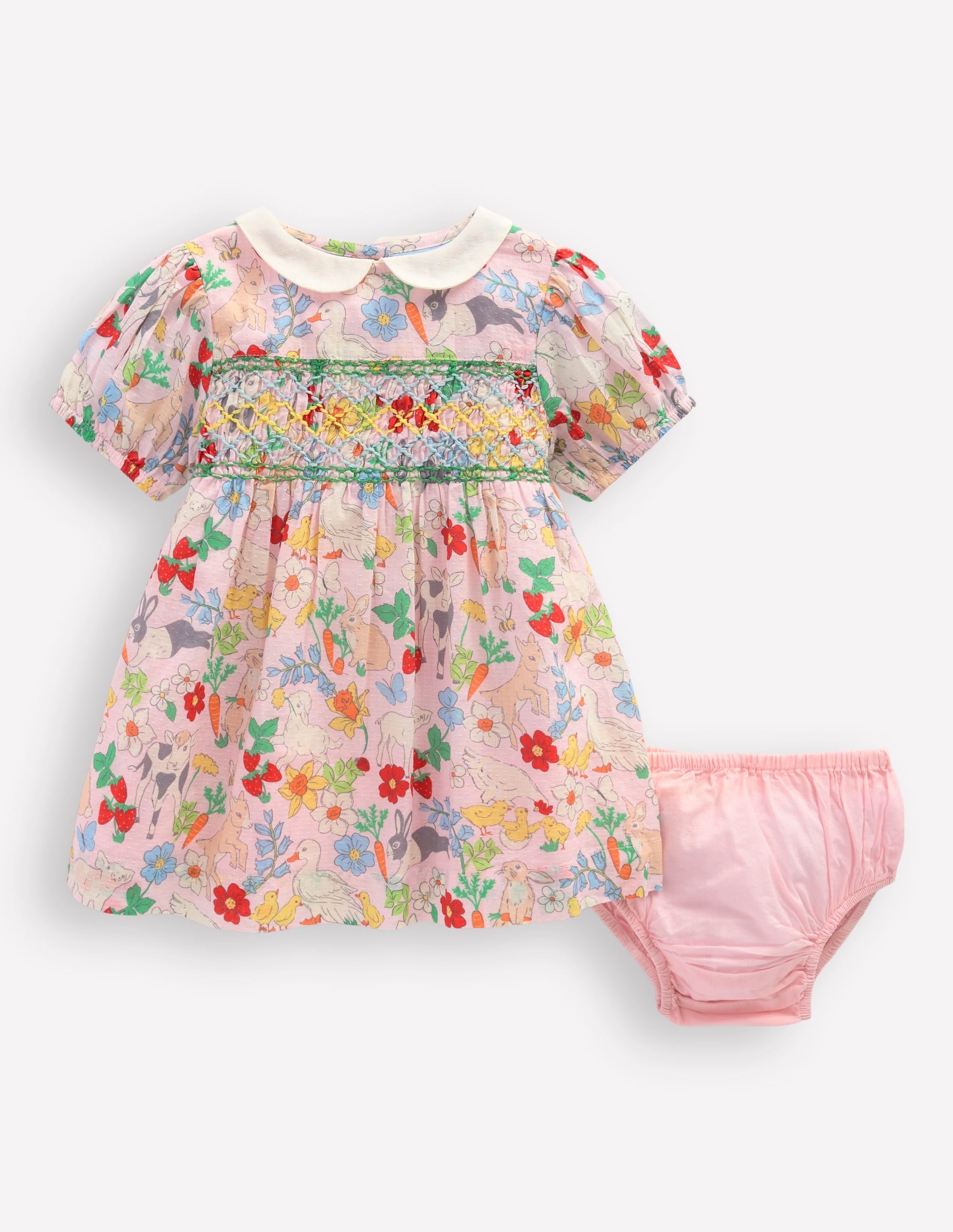 Traditional Smock Dress-French Pink Spring Meadow-2