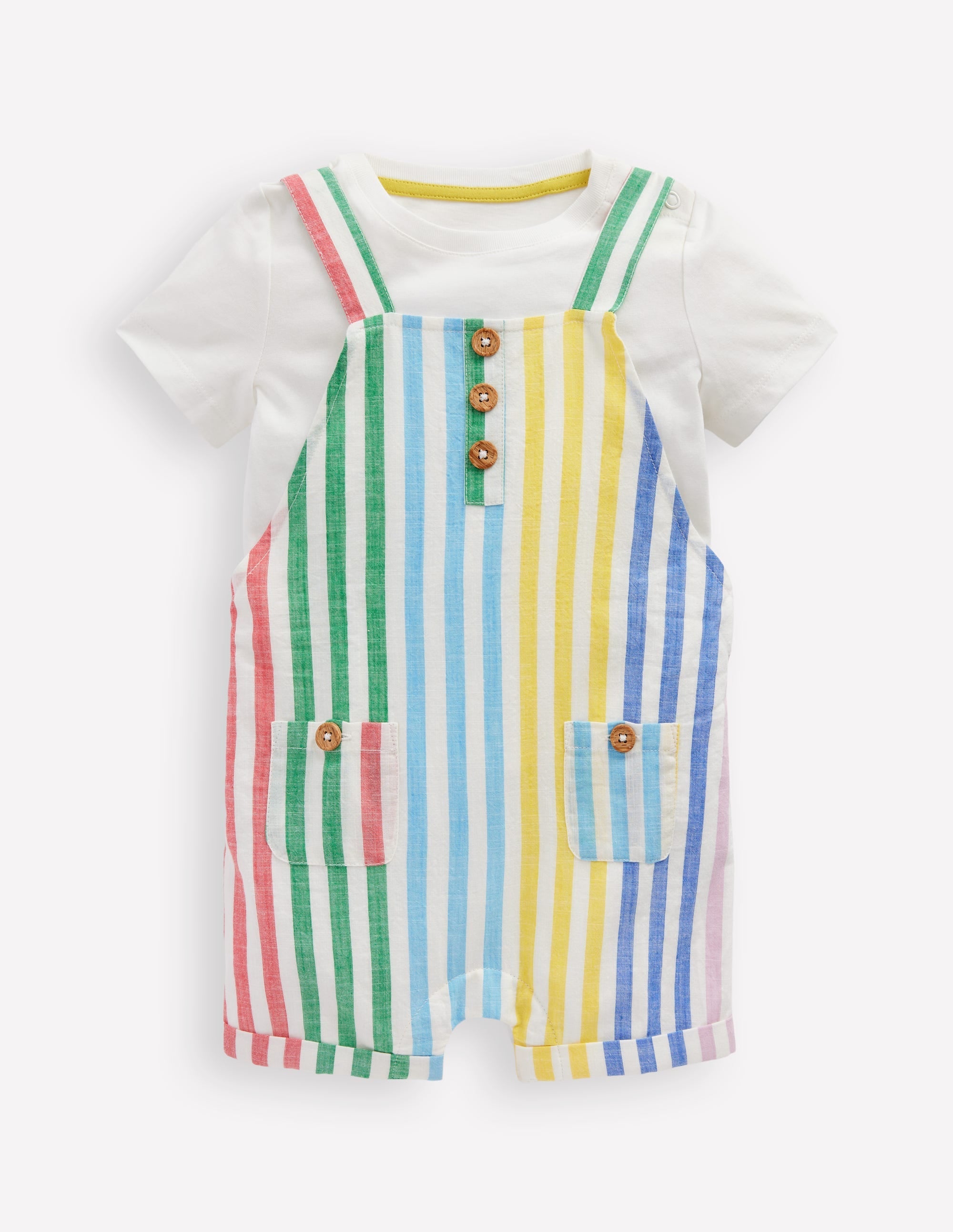 Button Dungaree Set-Multi Stripe - Image 2