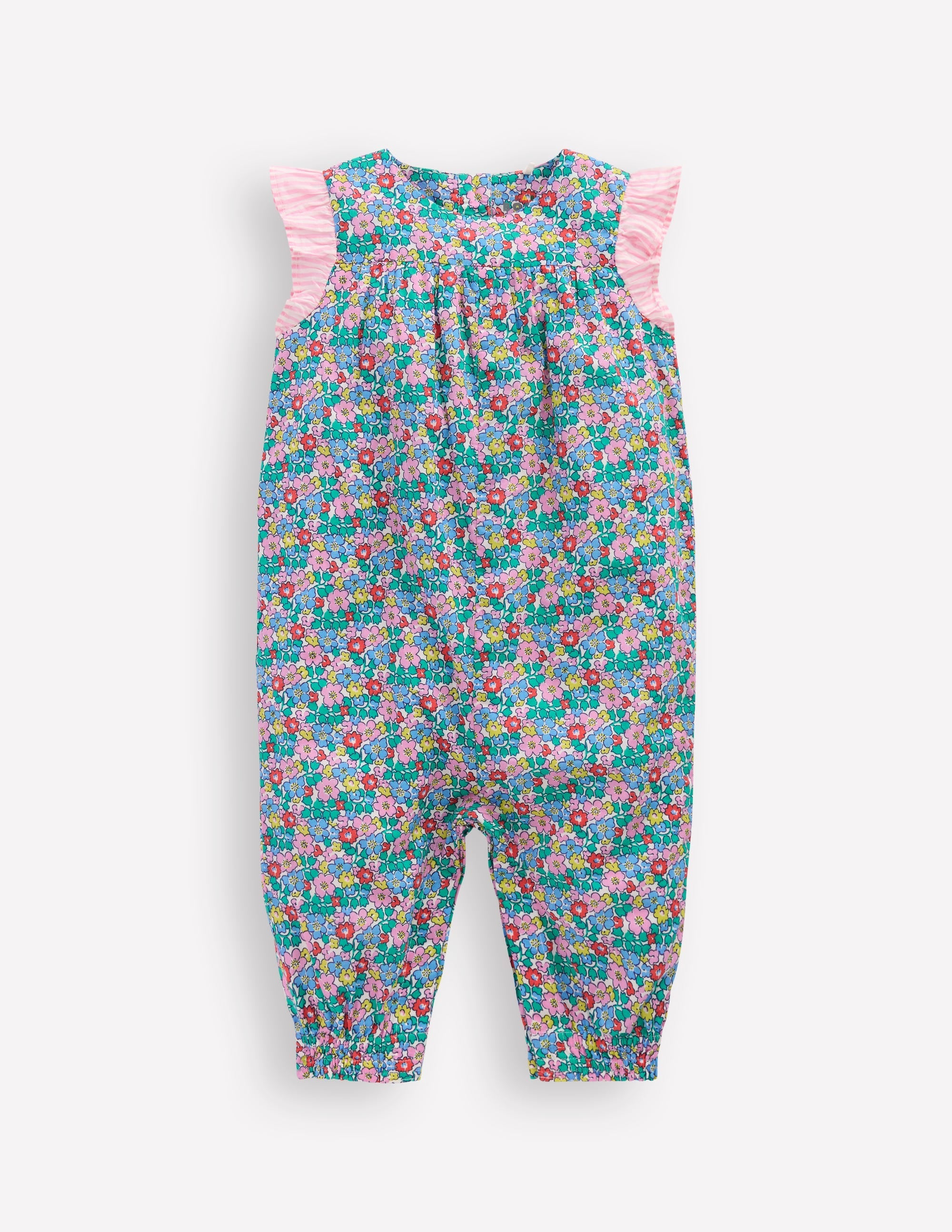 Girls Ruffle Sleeve Romper-Multi Flowerbed - Image 1