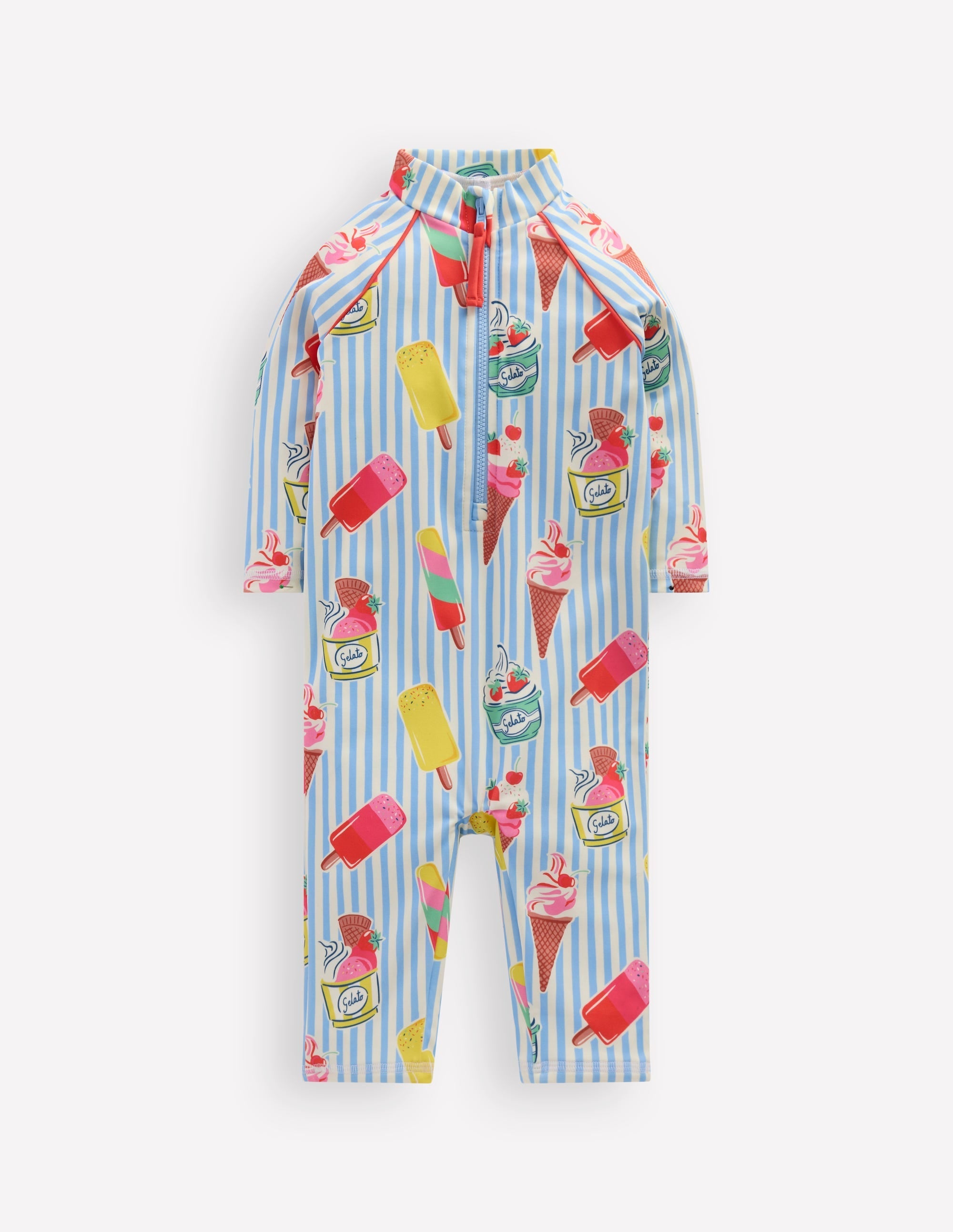 Printed Sun Safe Surfsuit-Vintage Blue Ice Cream Stripe - Image 2