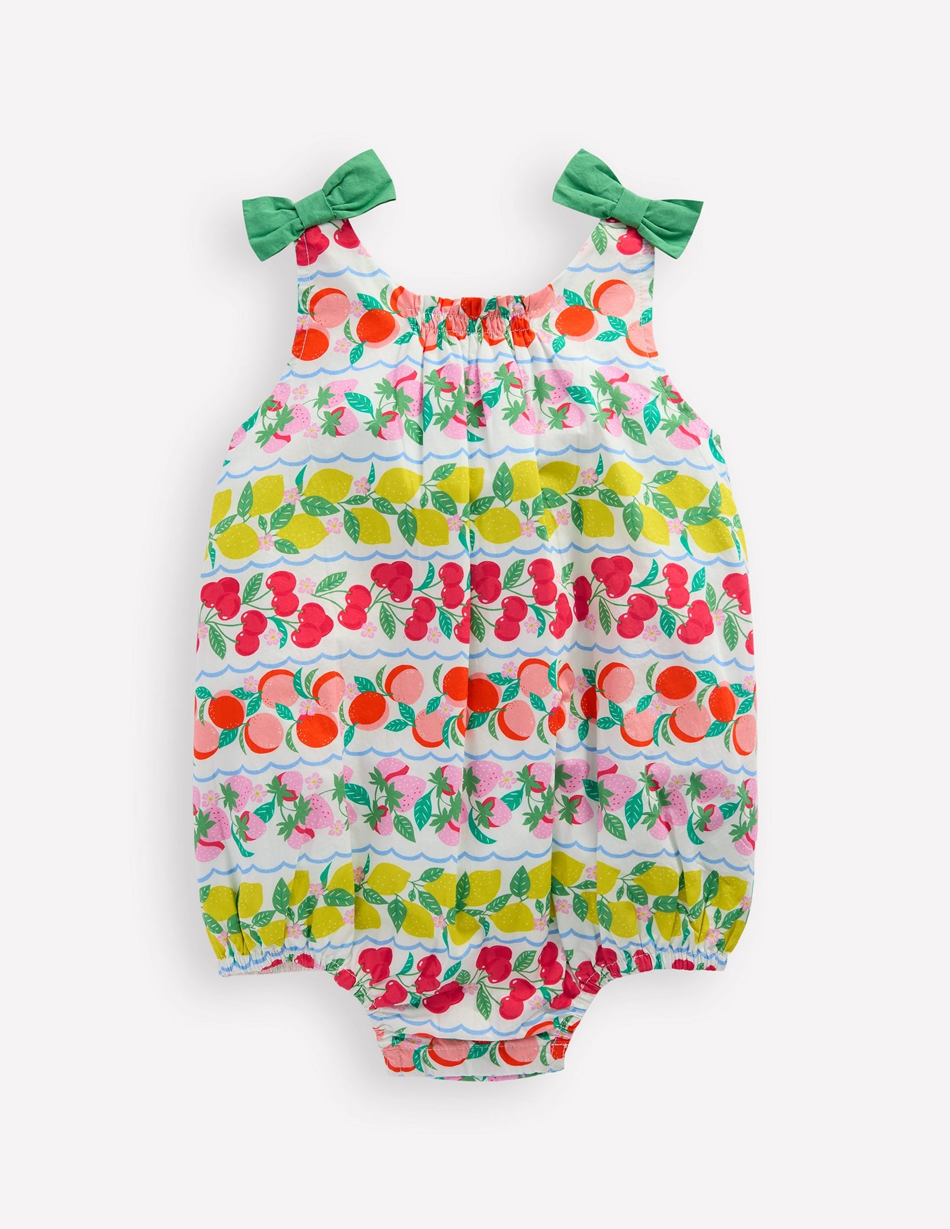 Girls Bubble Romper-Multi Fruit Stripe-1