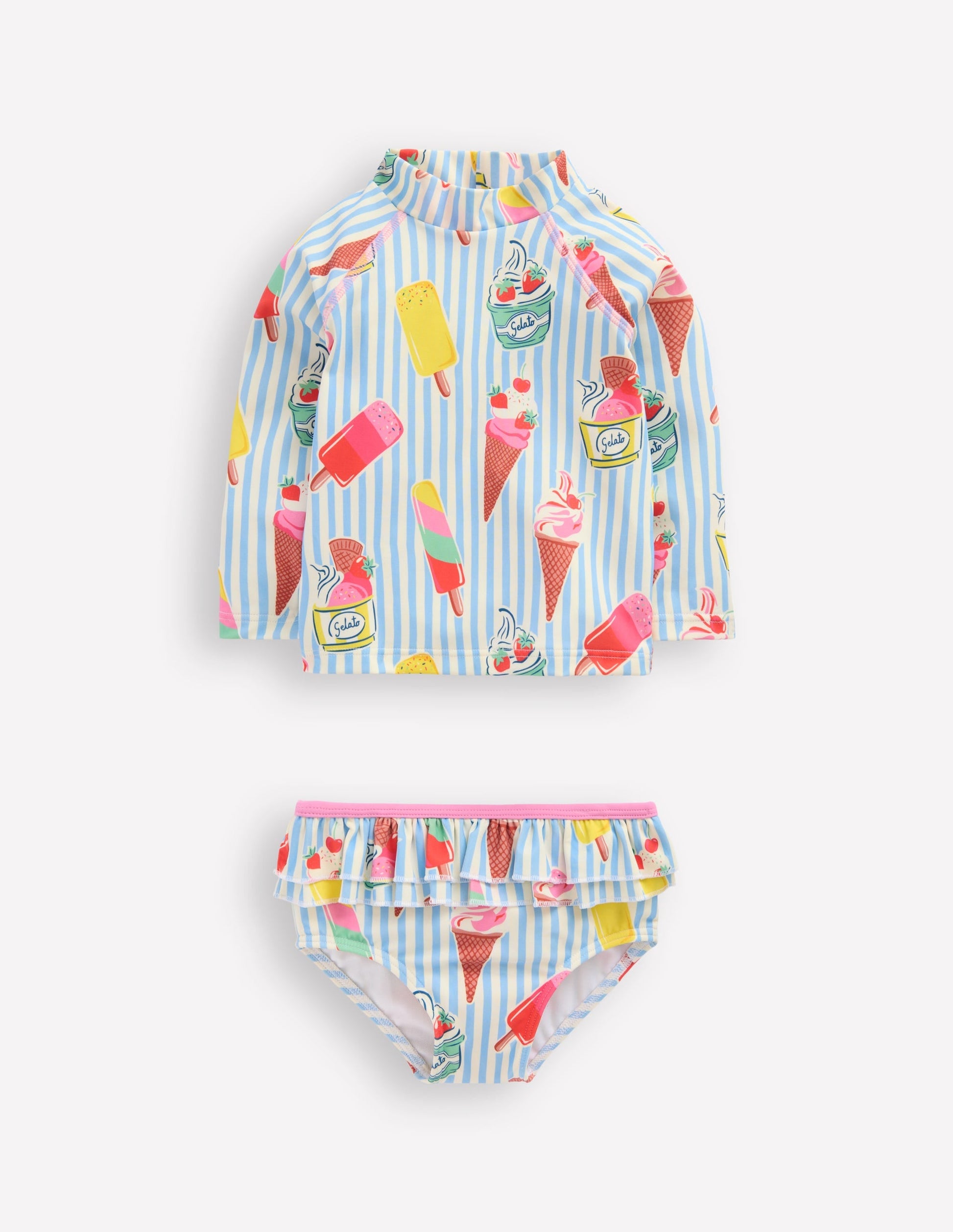 Frilly Rash Vest Set-Vintage Blue Ice Creams-2
