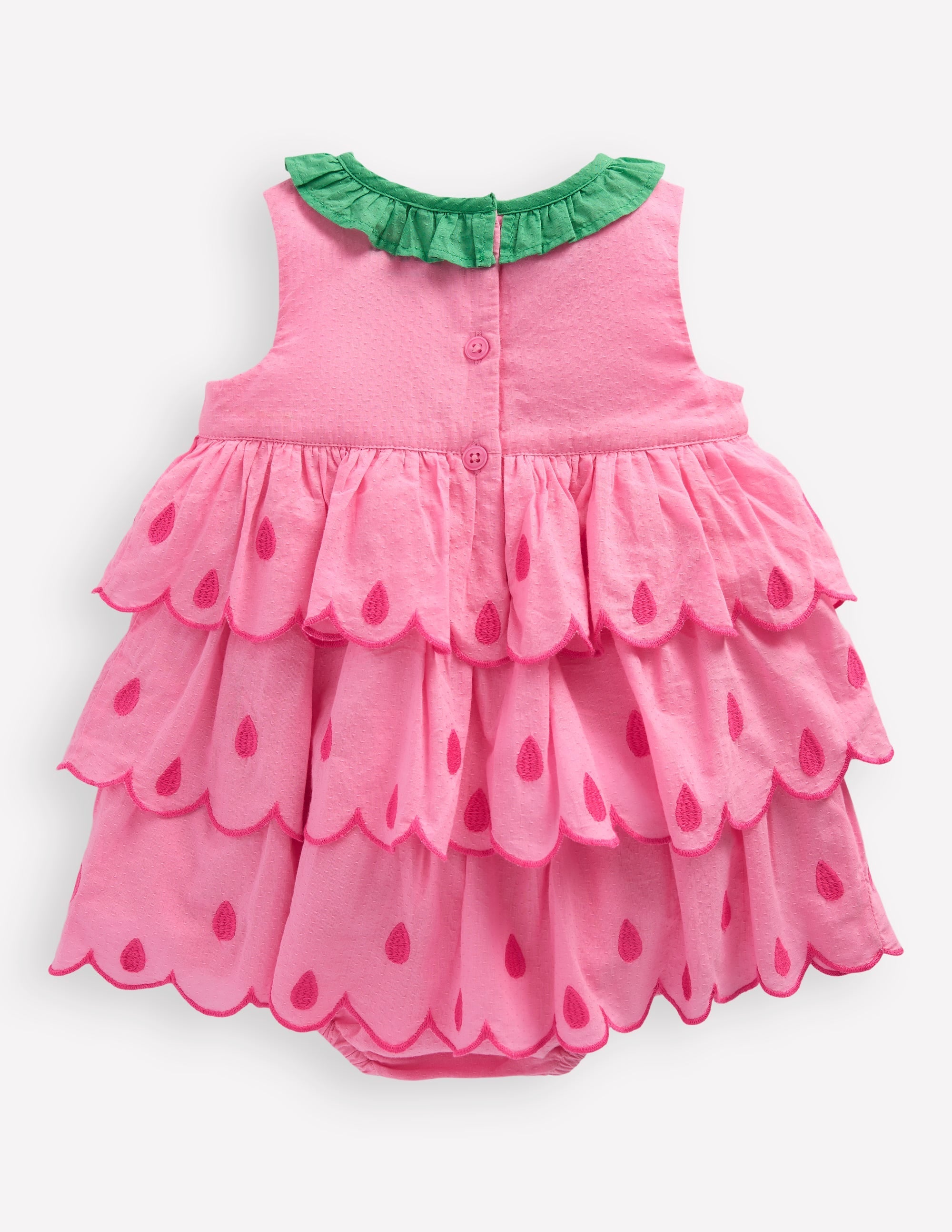 Ruffle Woven Romper-Bubblegum Pink - Image 2