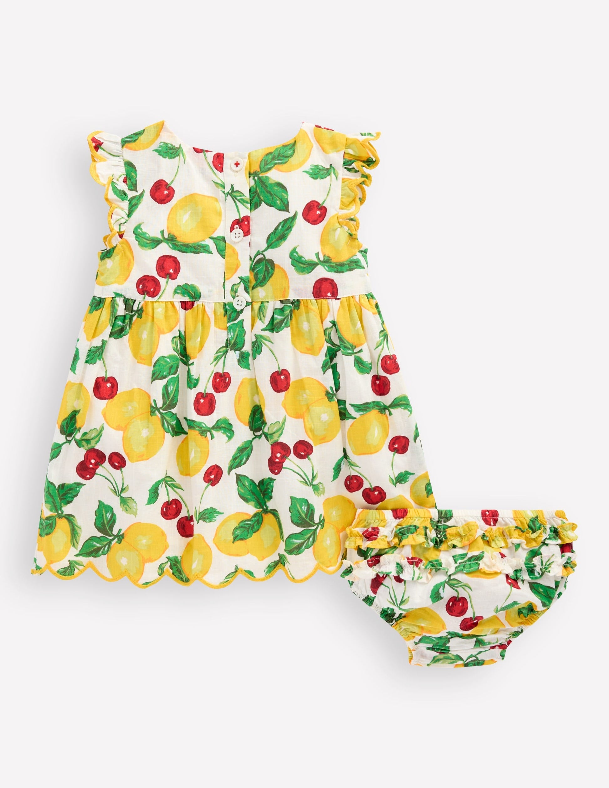 Woven Frill Dress-Soft Ivory Lemons and Cherries-2
