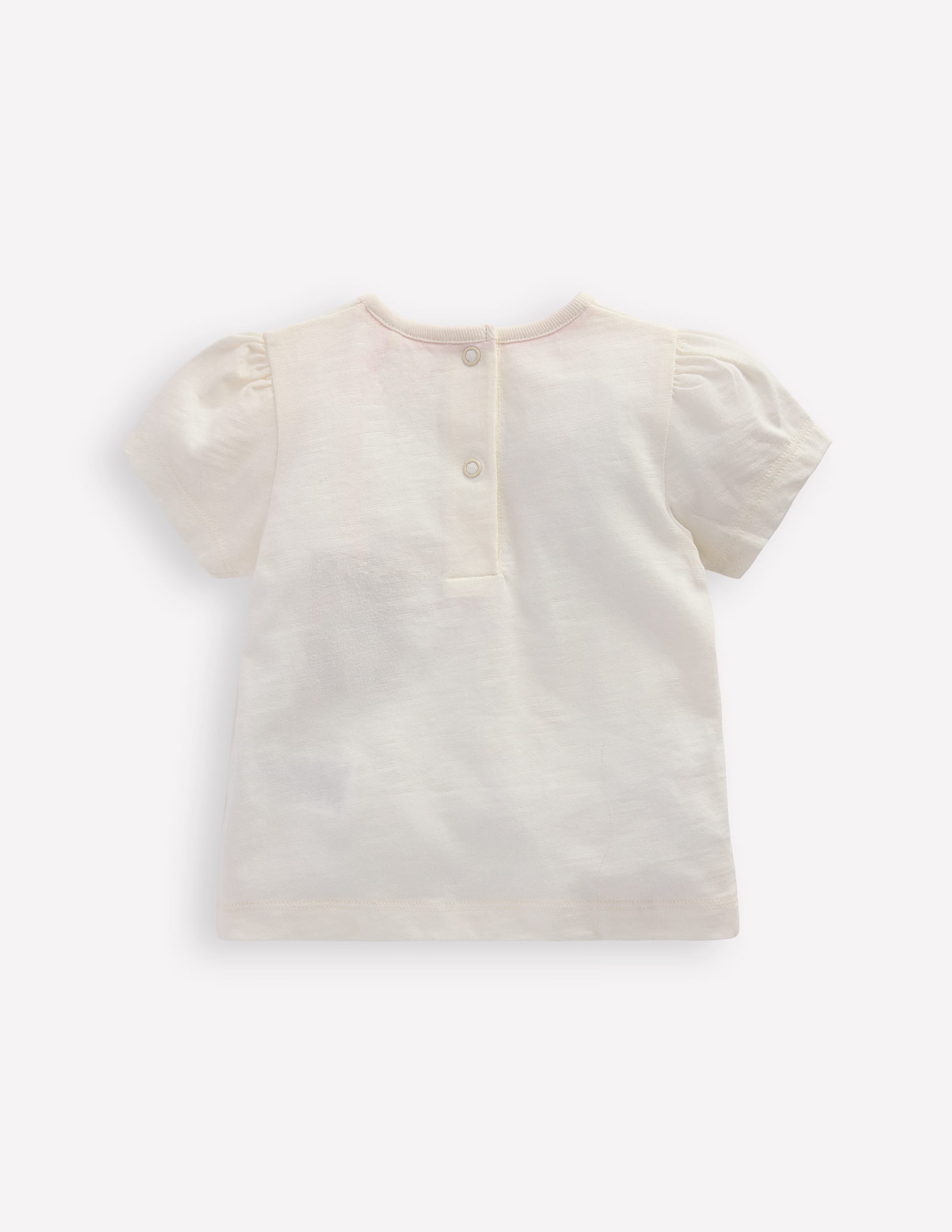Girls Puff Sleeve Logo T-Shirt-Soft Ivory - Image 2