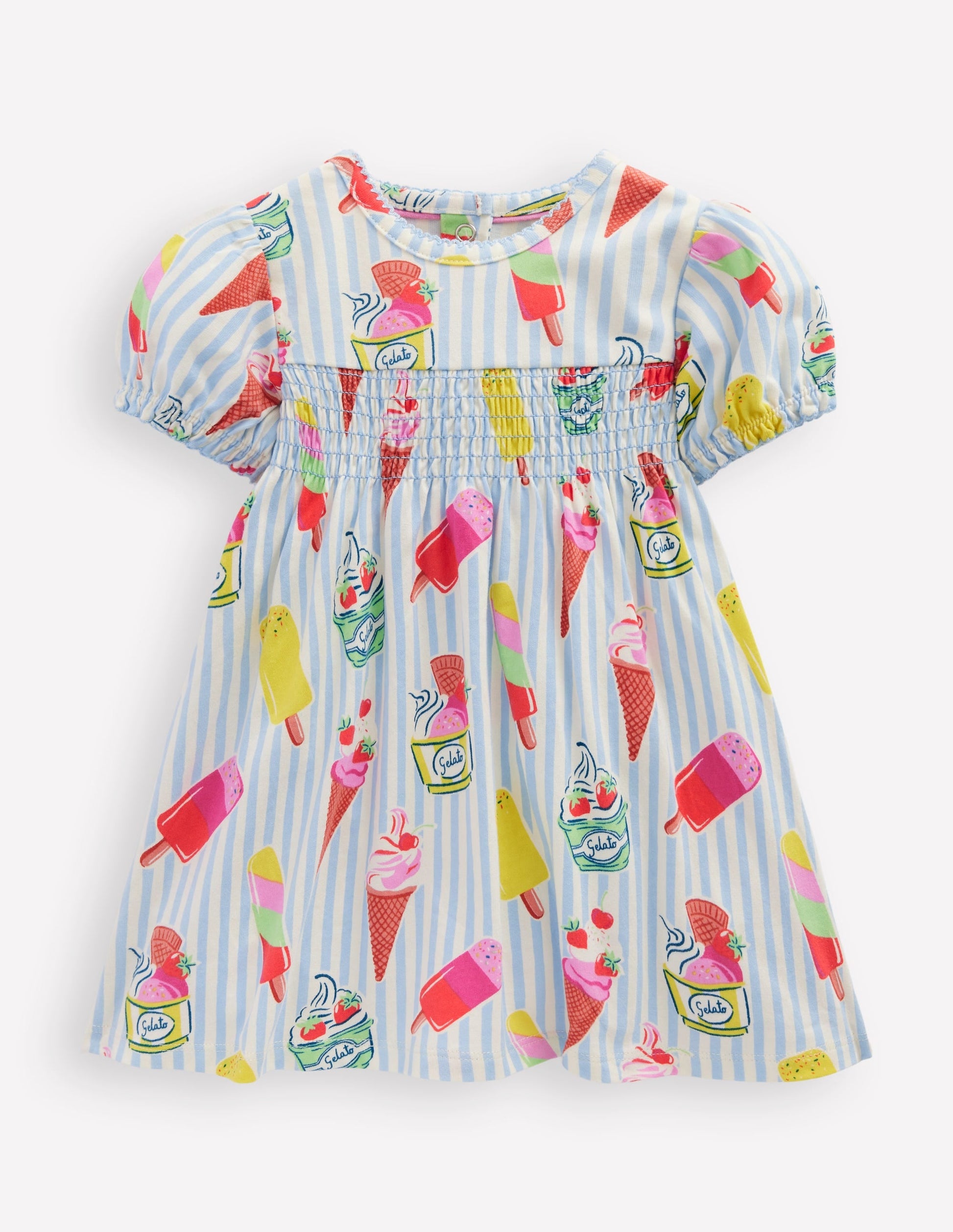 Shirred Jersey Dress-Blue Ice Creams-1