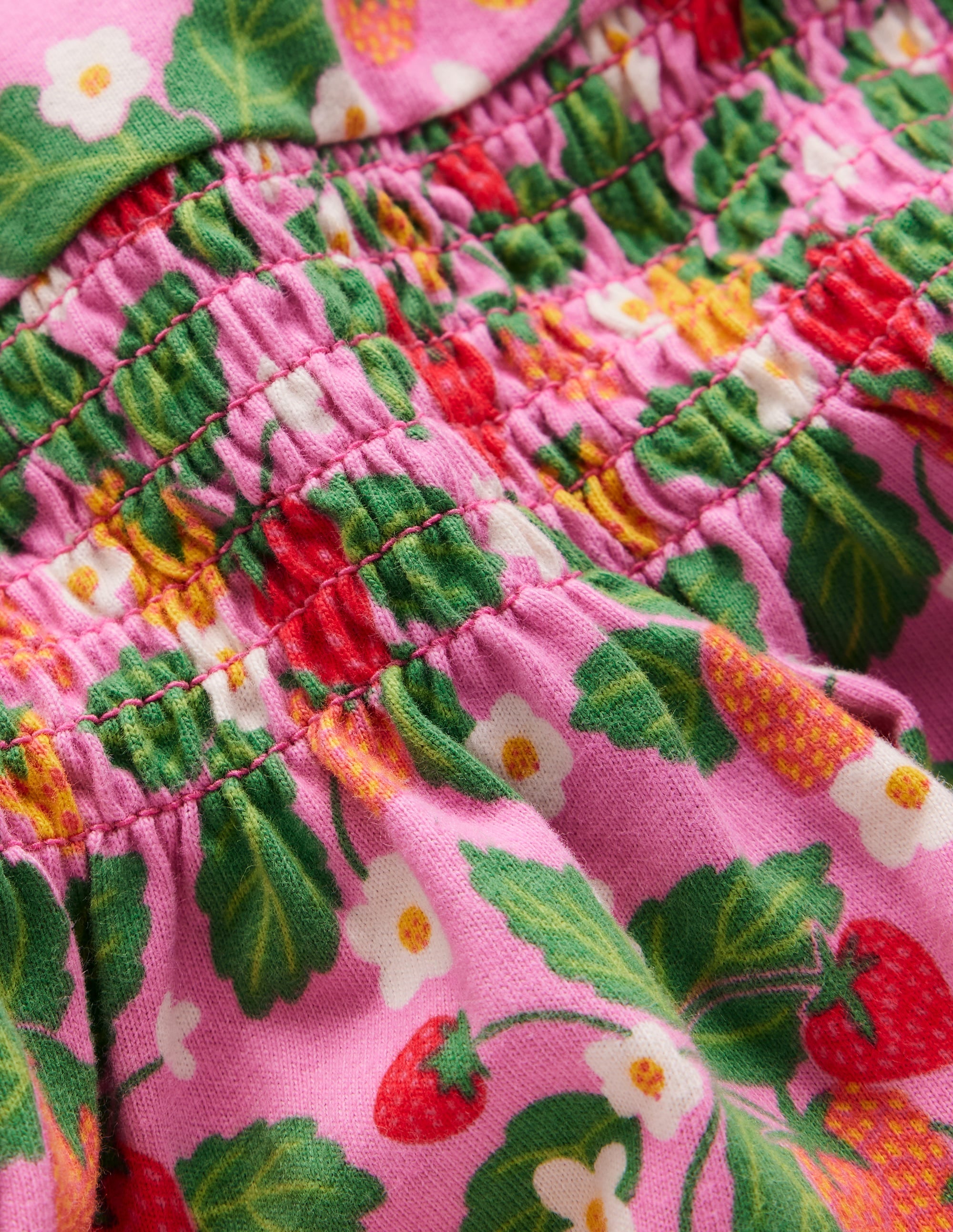 Shirred Jersey Dress-Vintage Mauve Strawberry Patch - Image 3