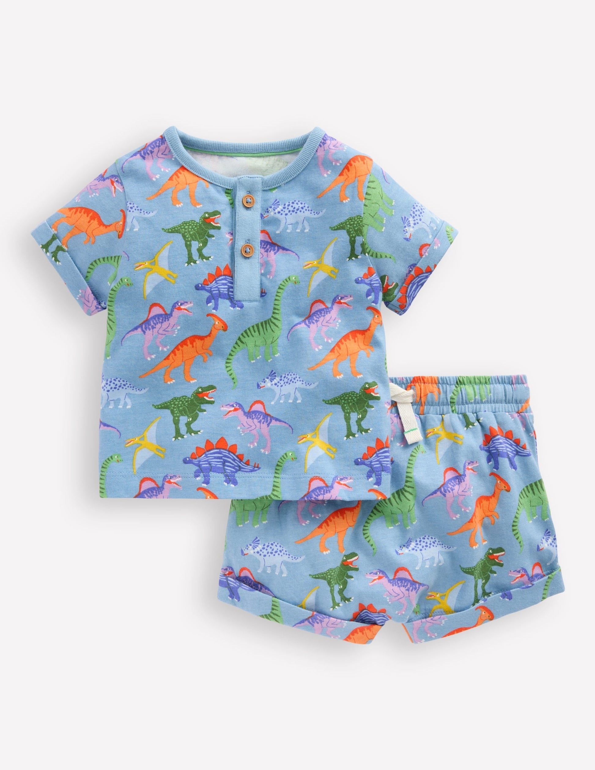 Short Sleeve Printed Play Set-Vintage Blue Dinosaurs-1