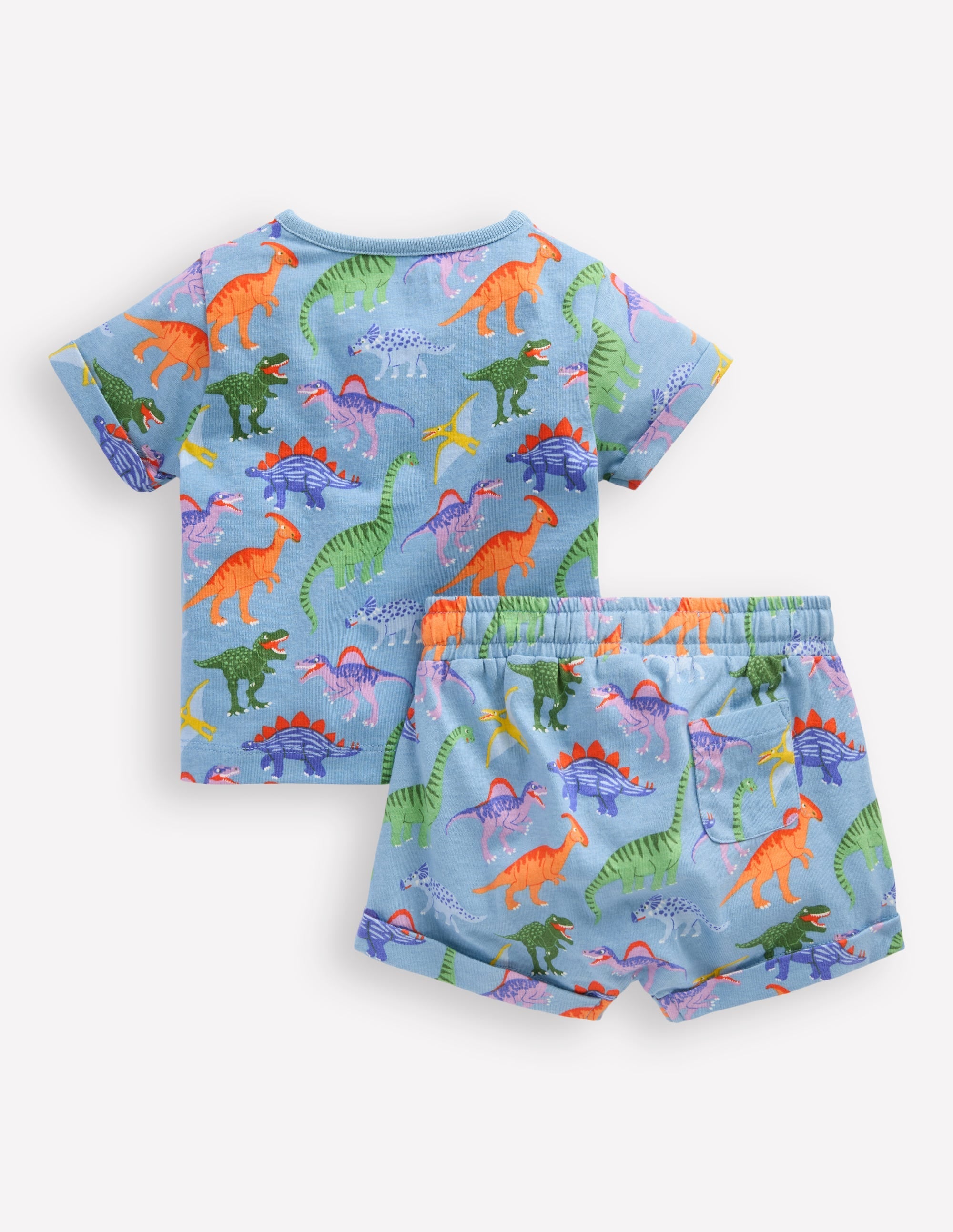 Short Sleeve Printed Play Set-Vintage Blue Dinosaurs - Image 2