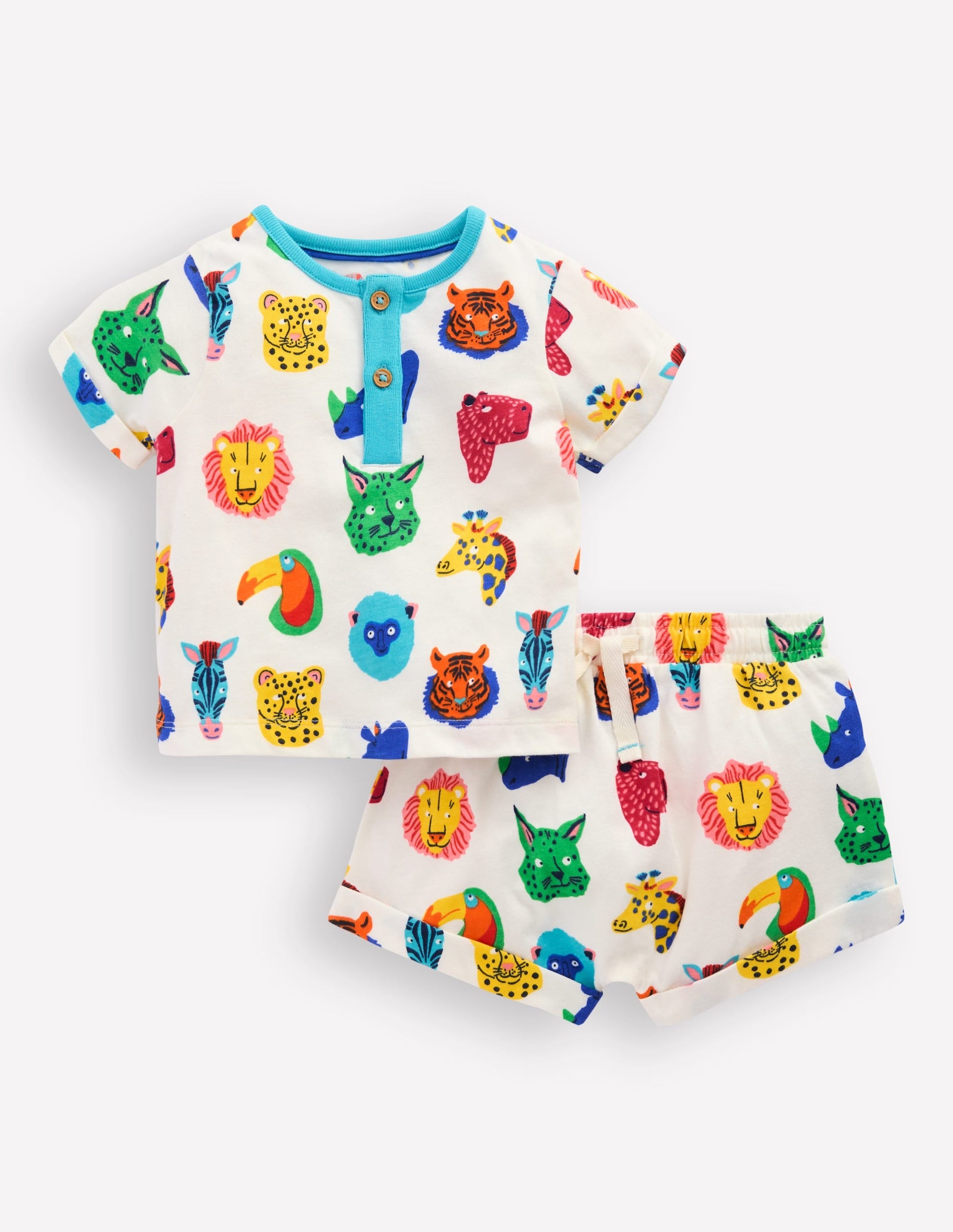 Short Sleeve Printed Play Set-Multi Jungle Faces-1