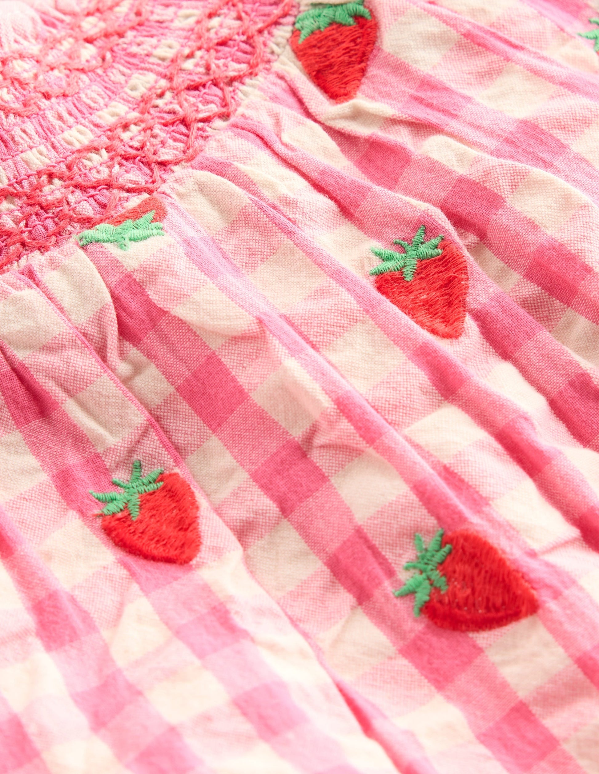 Smocked Play Set-Pink Rose Gingham Strawberries-3