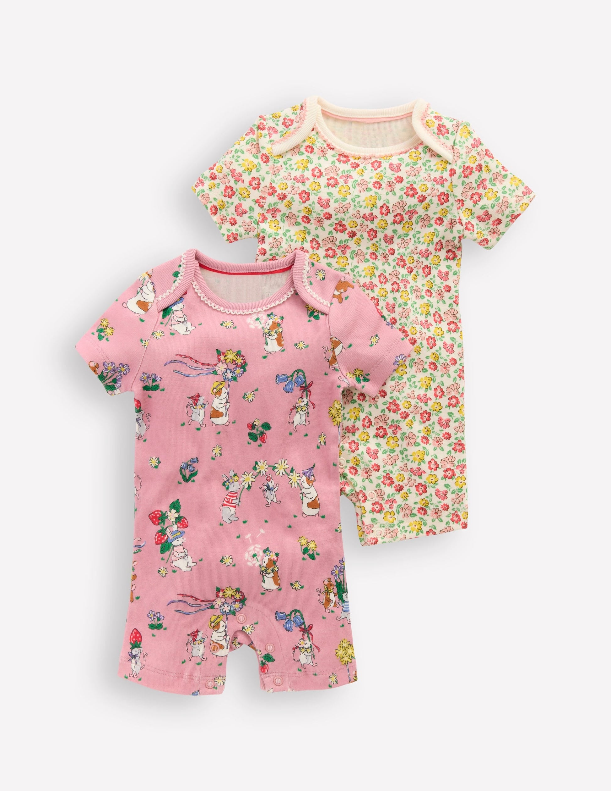 Twin Pack Short Rompers-Multi Summer Flowerbed-1