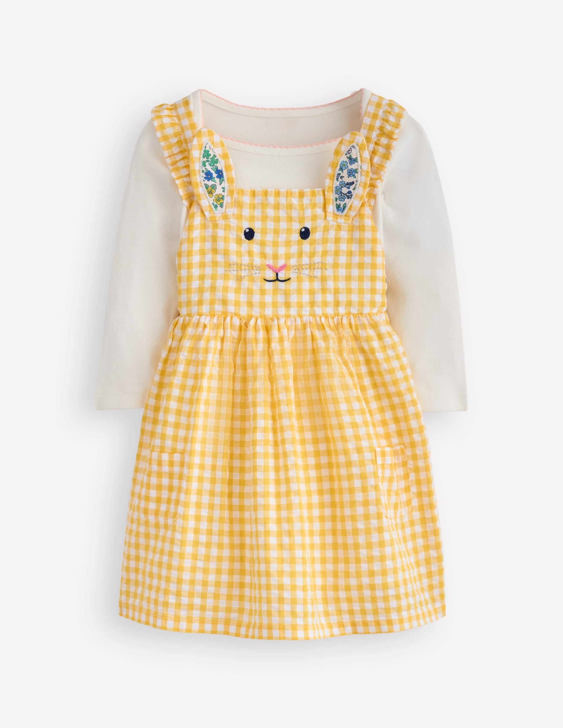 Novelty Pinny Dress Set-Yellow Gingham Bunny-1