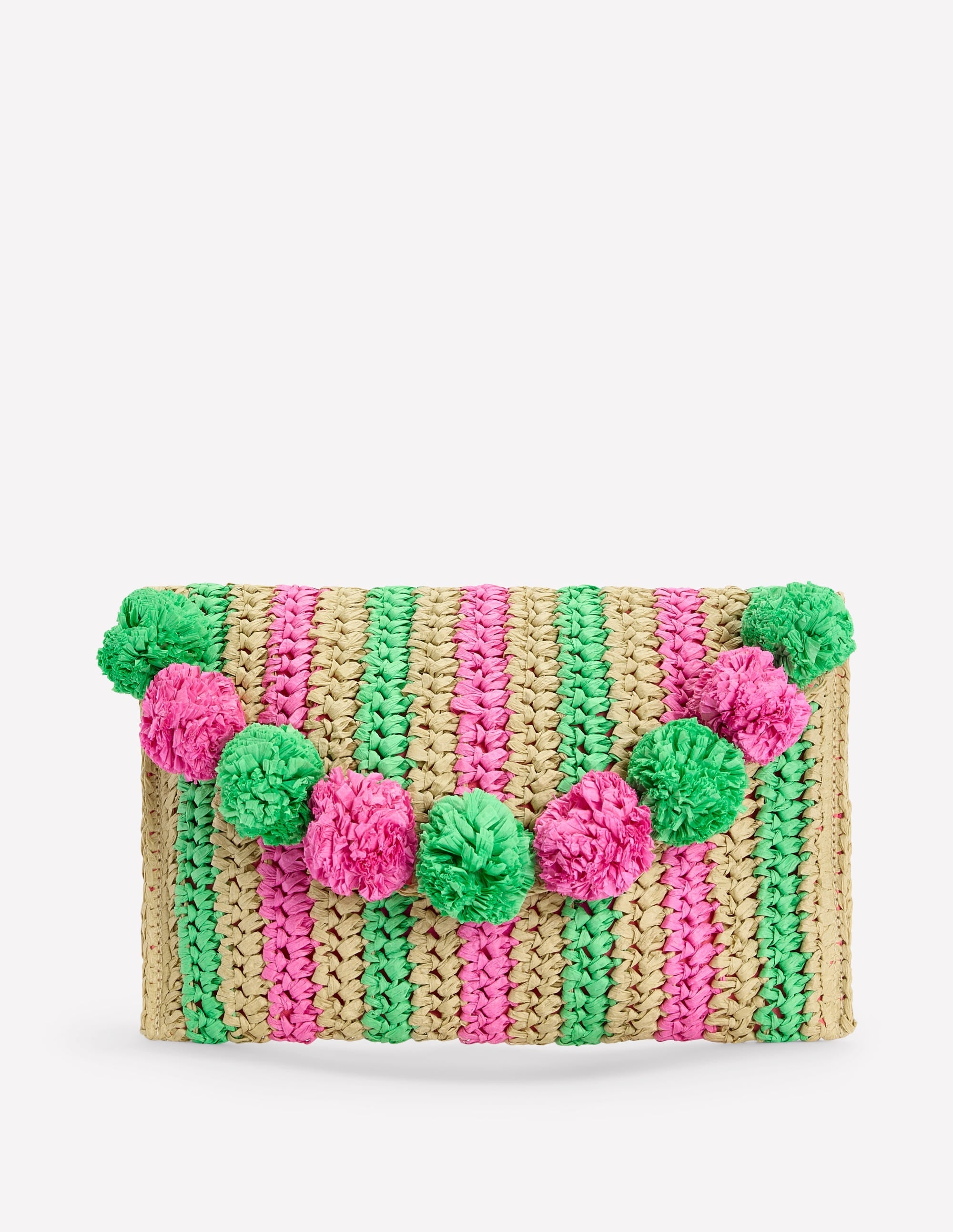 Fringe Raffia Clutch-Pink/Green - Image 1