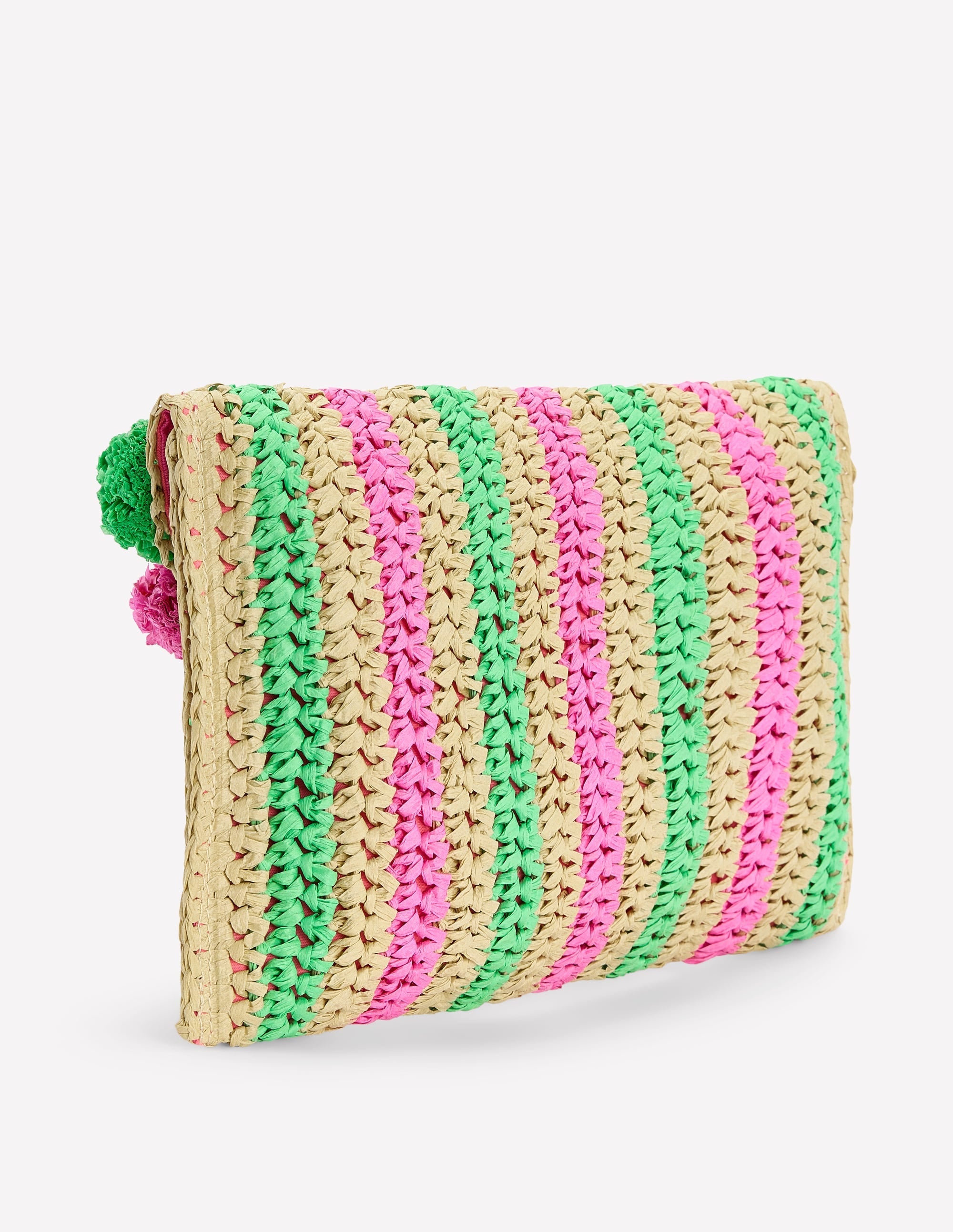 Fringe Raffia Clutch-Pink/Green - Image 4