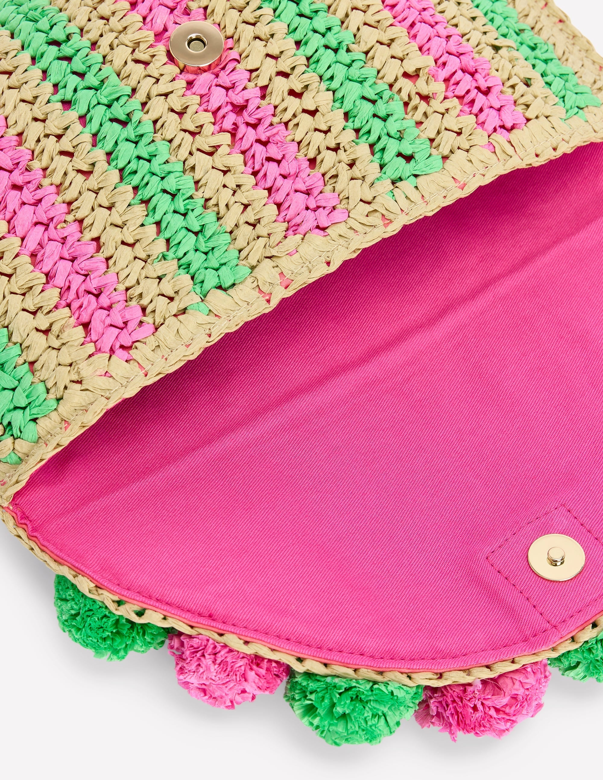 Fringe Raffia Clutch-Pink/Green - Image 5