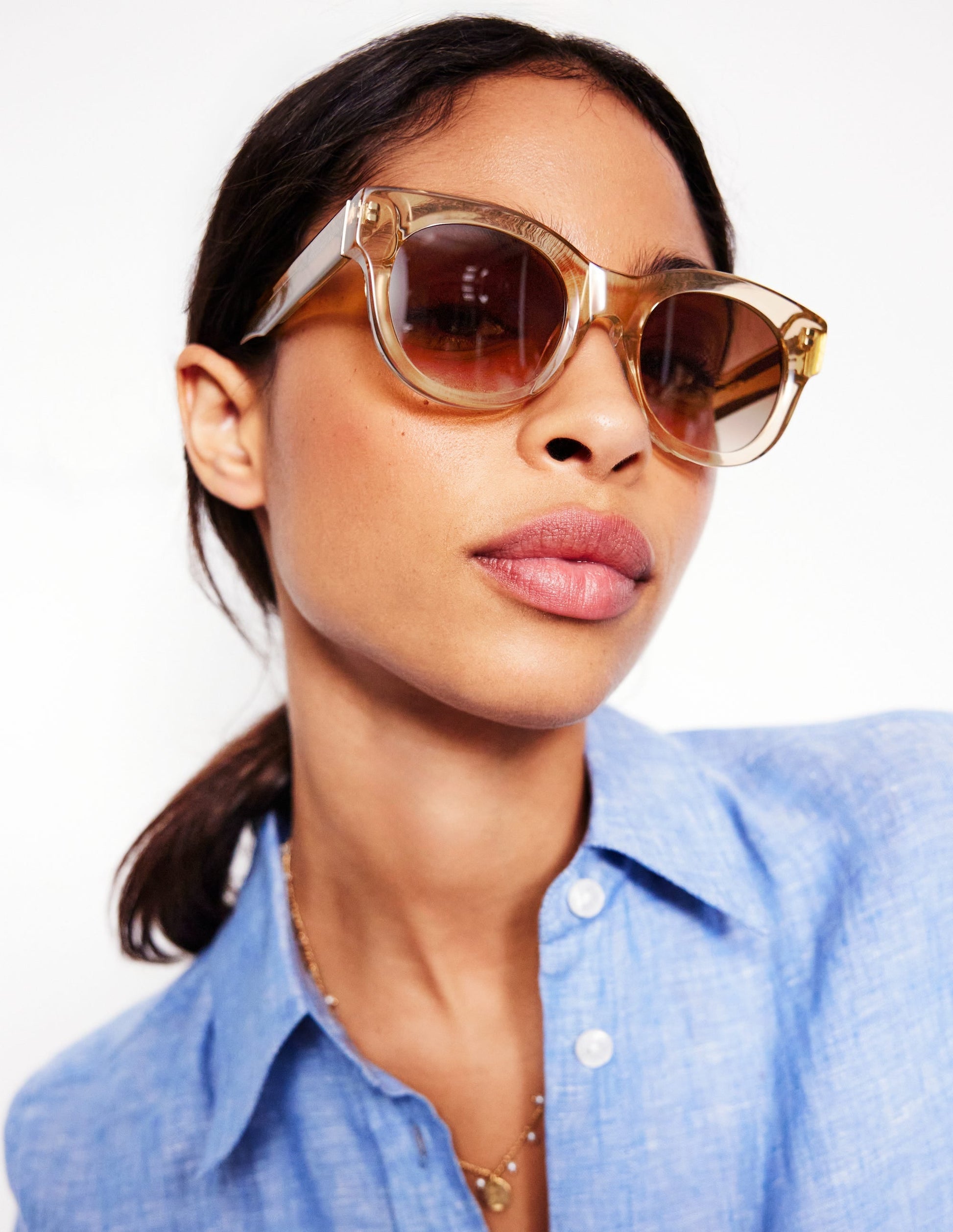 Round Acetate Sunglasses-Crystal Taupe-2