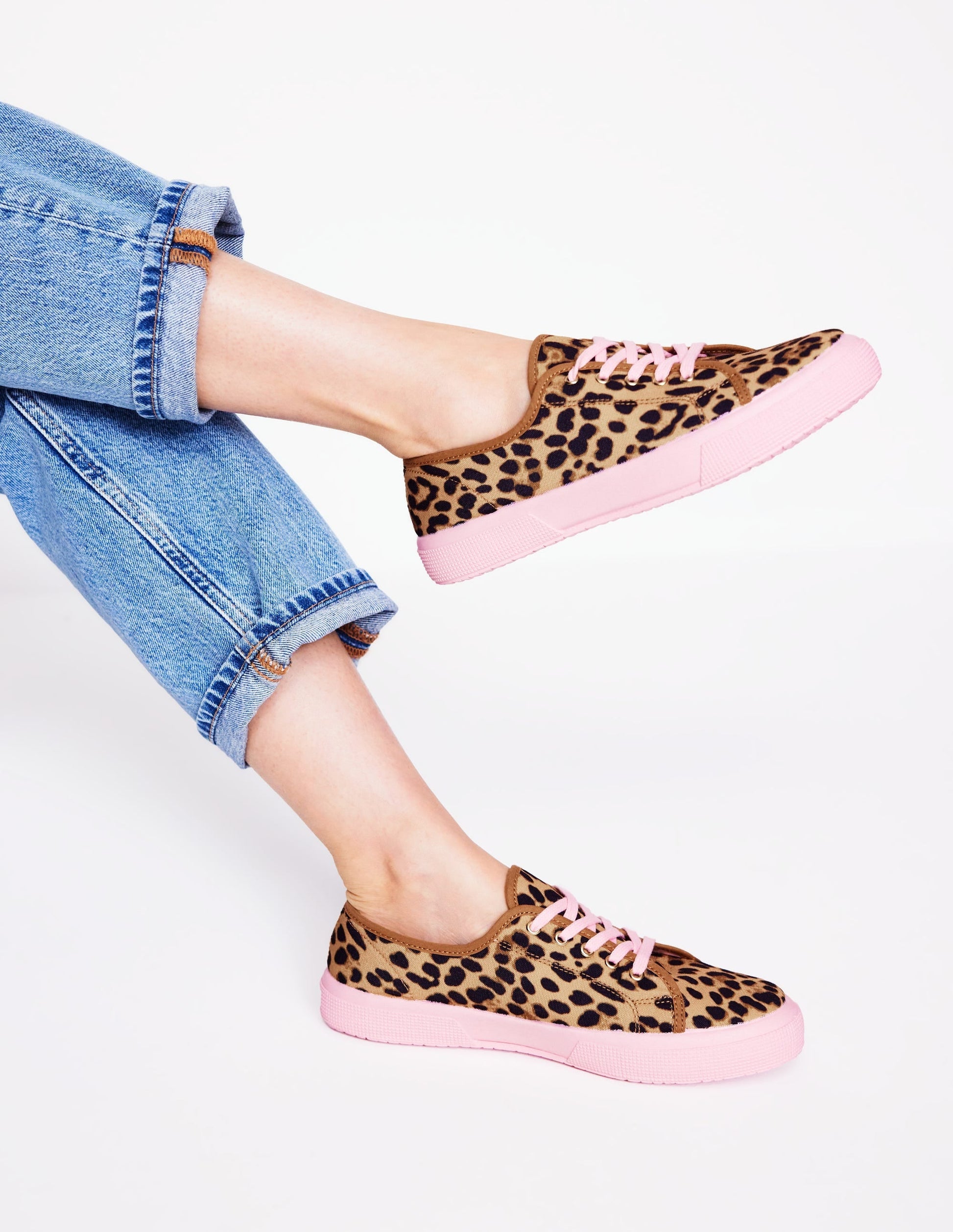 Contrast Lace Up Plimsoll-Leopard-1