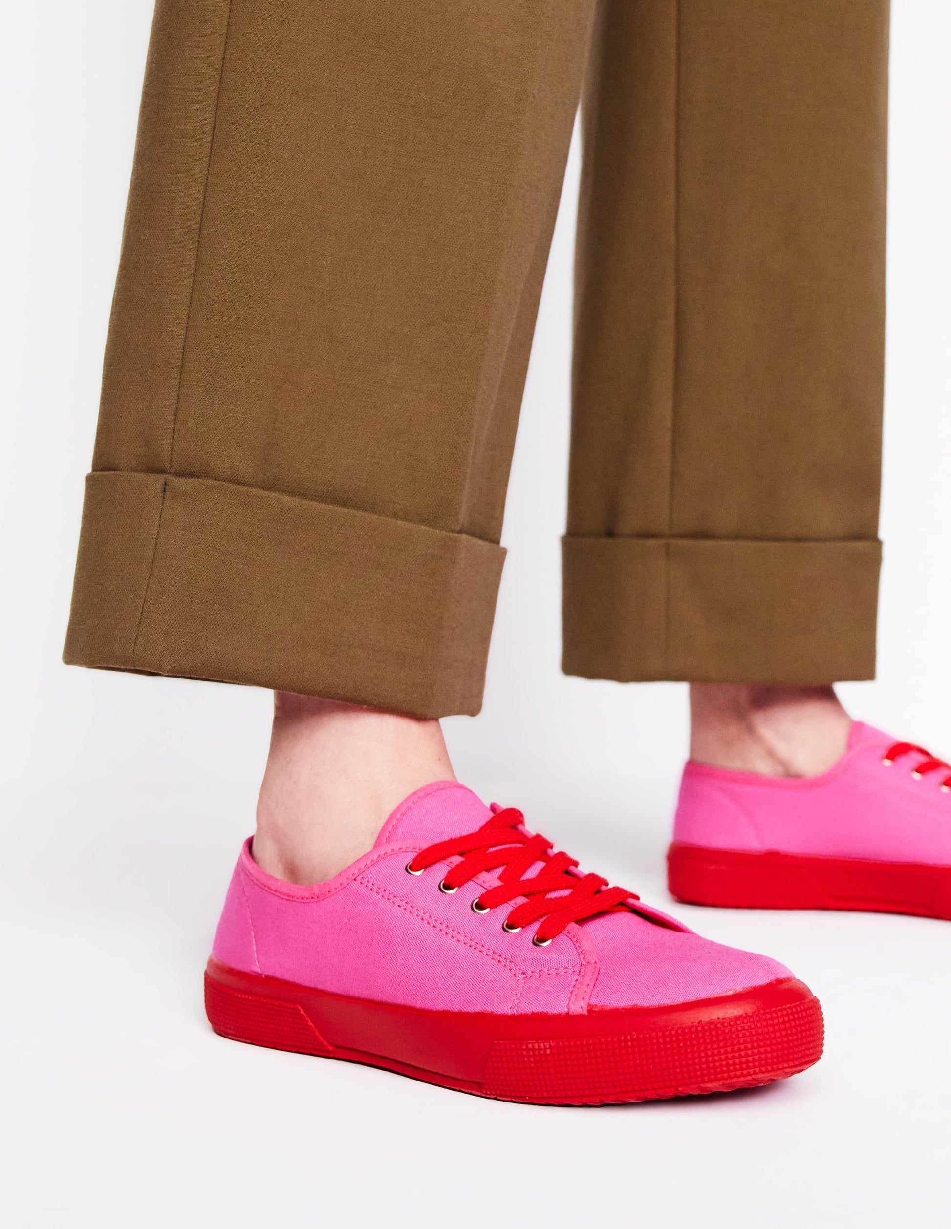 Contrast Lace Up Plimsoll-Festival Pink/Flame Scarlet-1