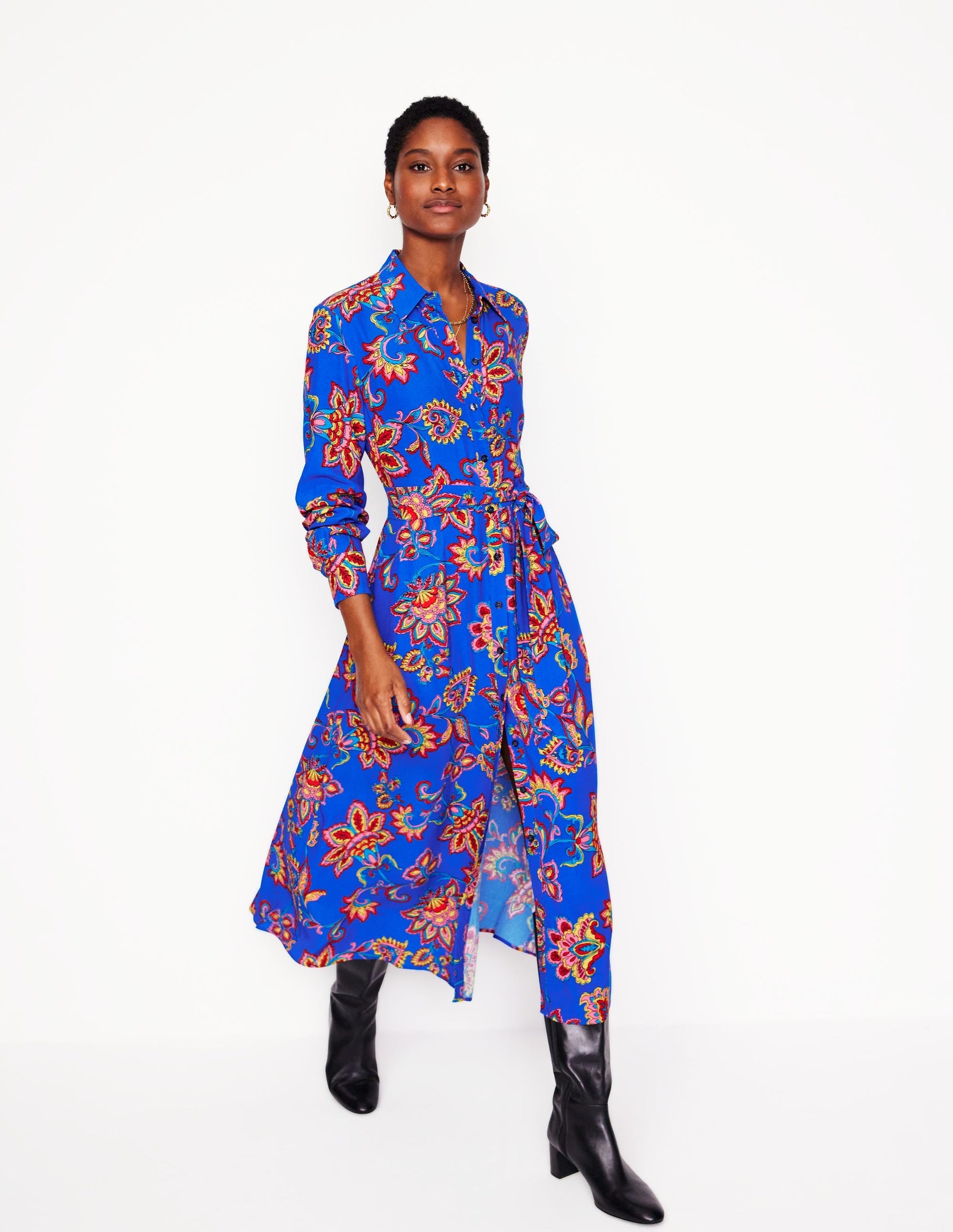 Kate Midi Shirt Dress-Gallery Blue, Whimsical Vine-1