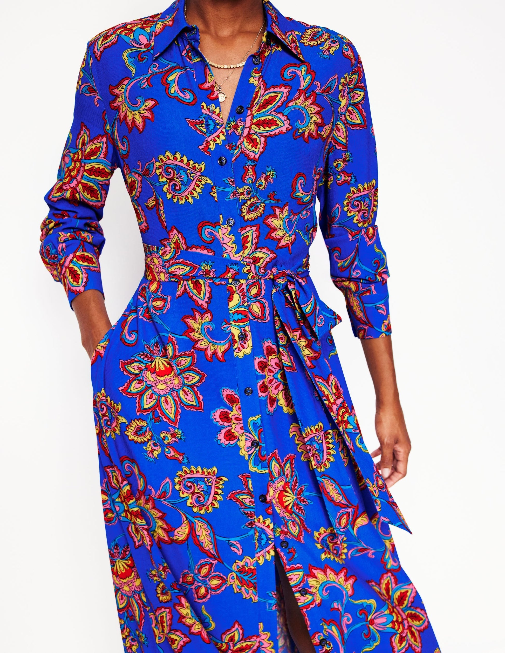 Kate Midi Shirt Dress-Gallery Blue, Whimsical Vine-2