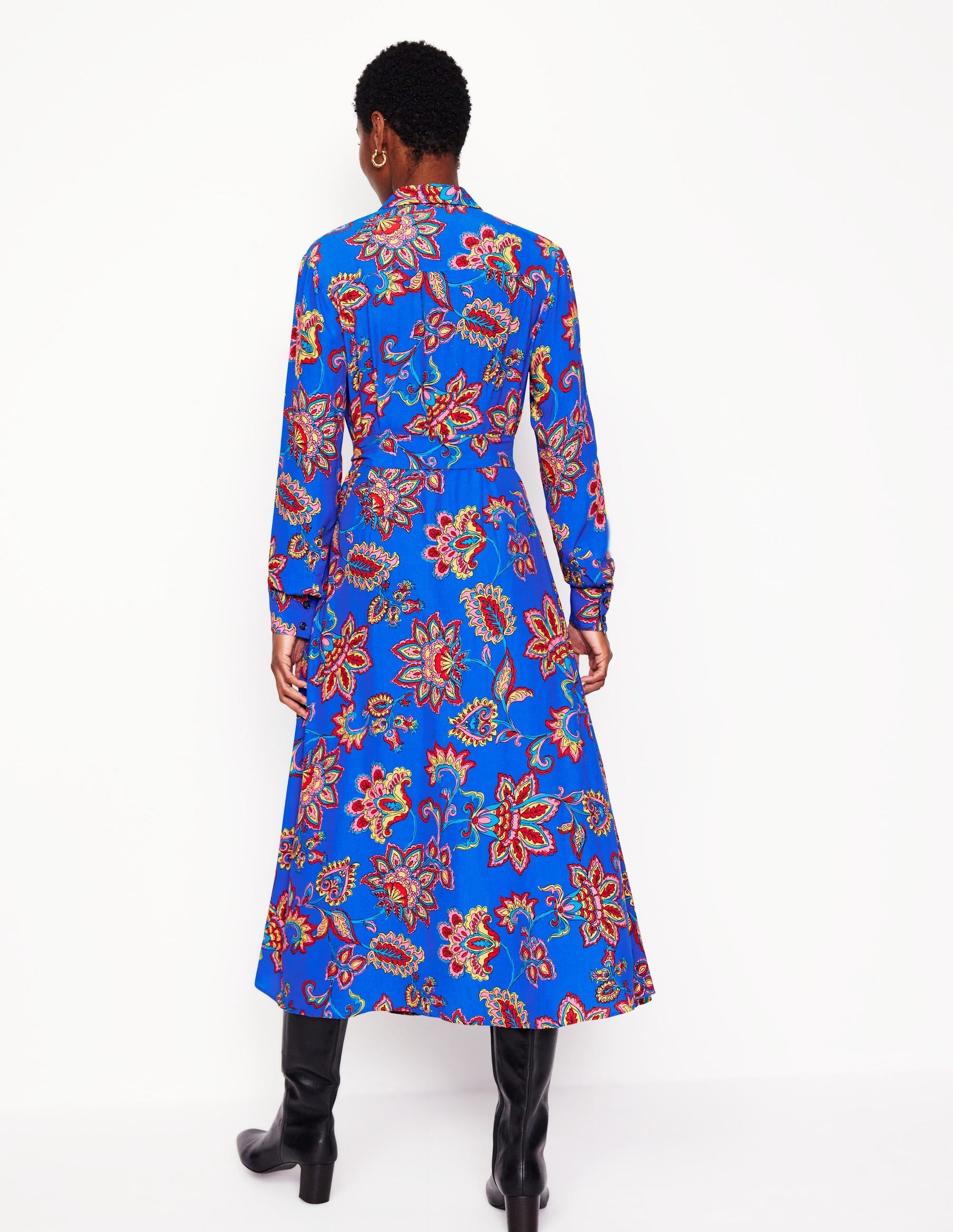 Kate Midi Shirt Dress-Gallery Blue, Whimsical Vine-3