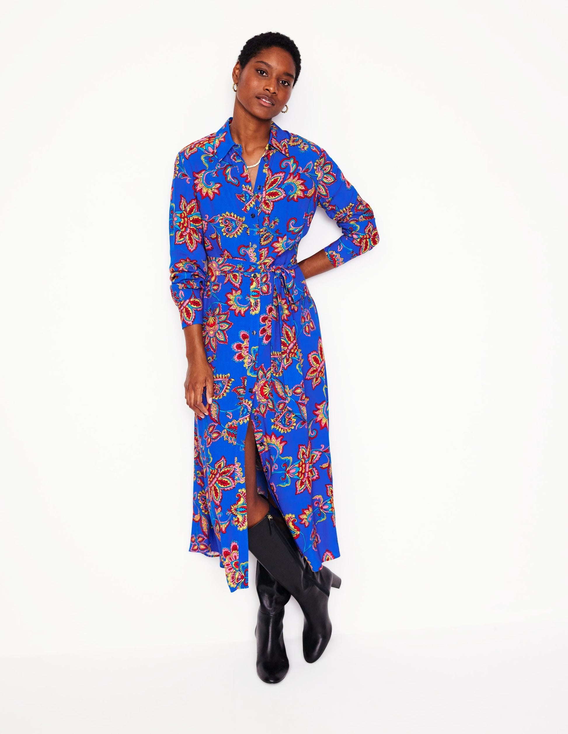 Kate Midi Shirt Dress-Gallery Blue, Whimsical Vine-4