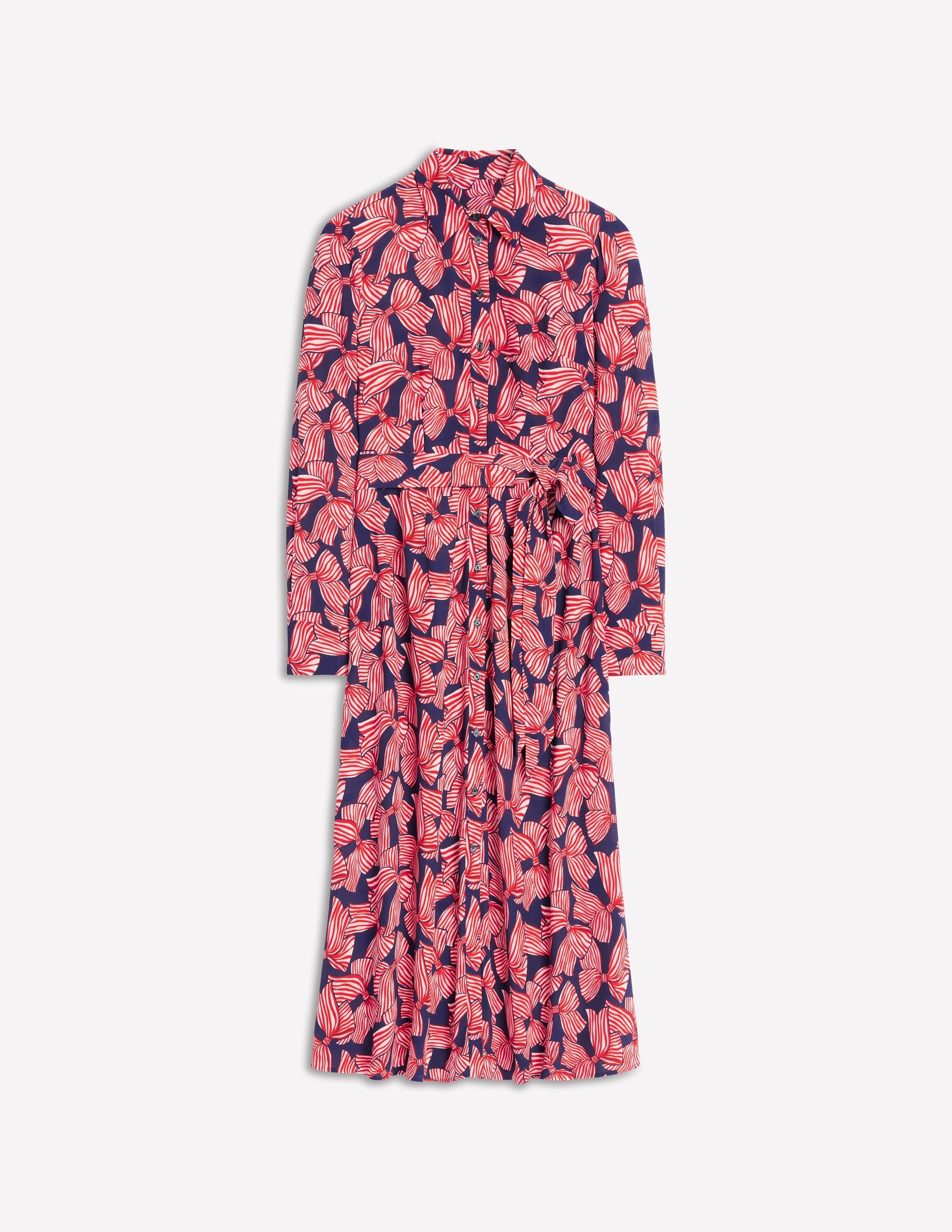 Kate Midi Shirt Dress-French Navy, Bow Scatter - Image 5