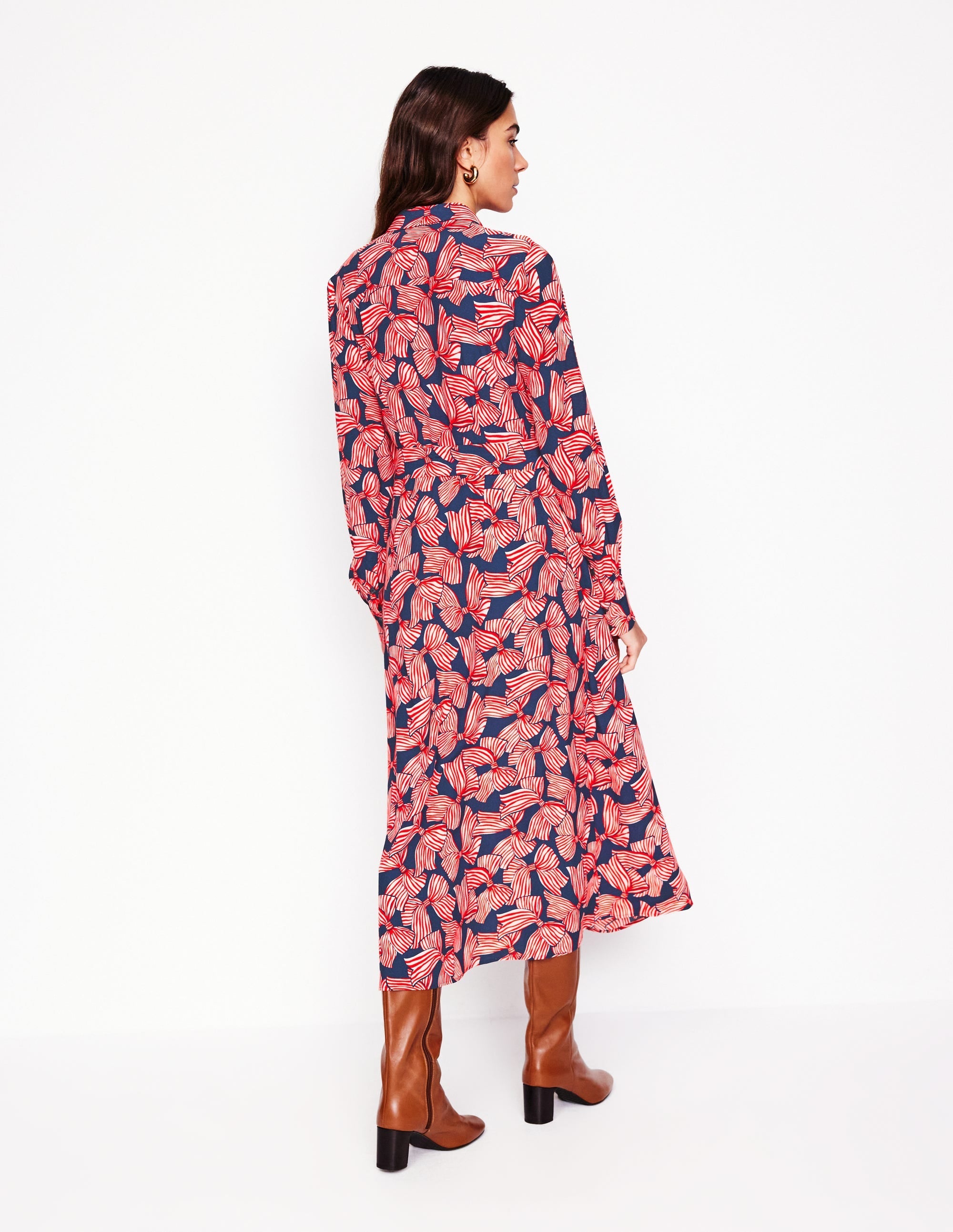 Kate Midi Shirt Dress-French Navy, Bow Scatter - Image 3