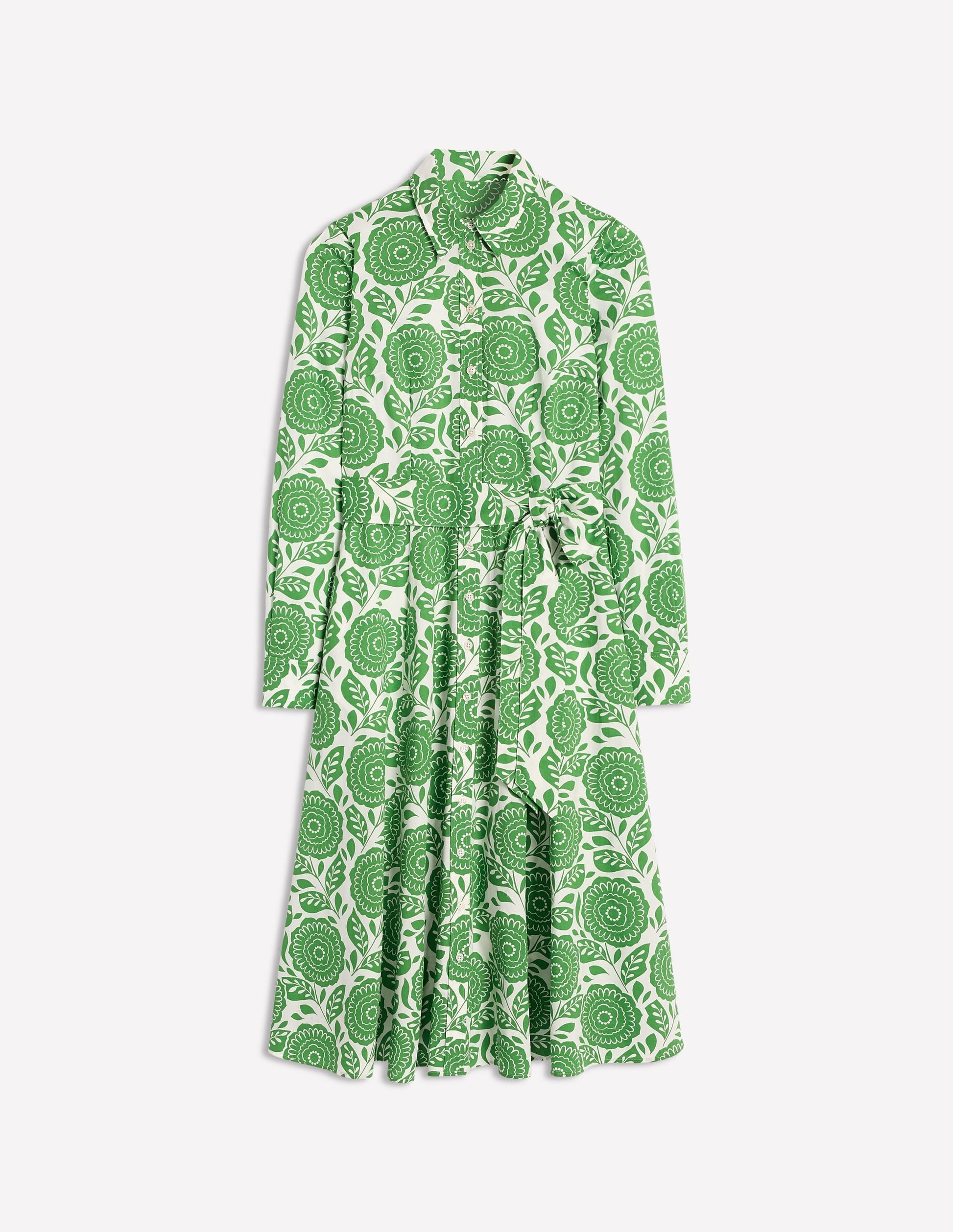 Amy Cotton Midi Shirt Dress-Paradise Green, Dahlia Stamp-7