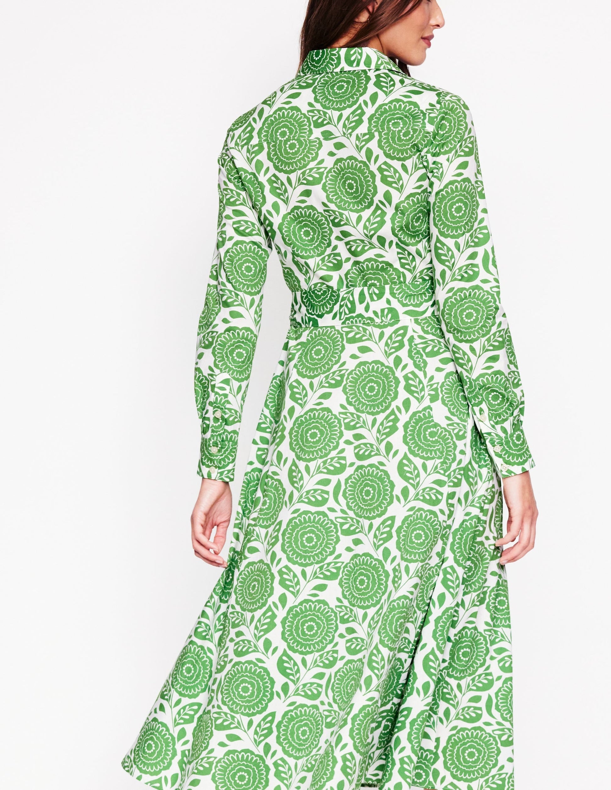 Amy Cotton Midi Shirt Dress-Paradise Green, Dahlia Stamp-4