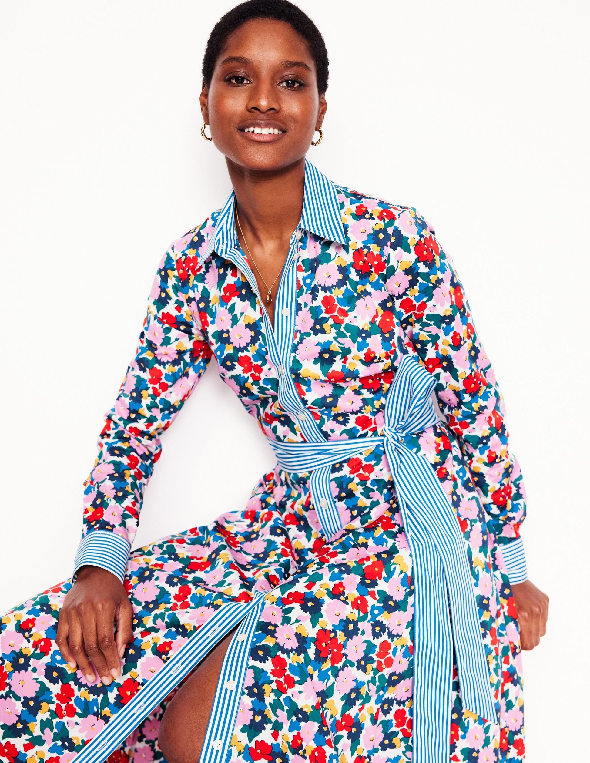 Amy Cotton Midi Shirt Dress-Multi, Painterly Meadow-1