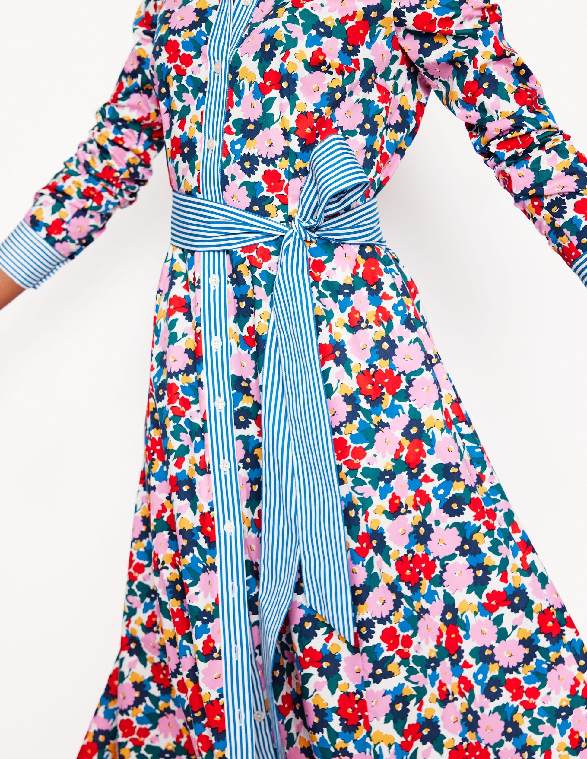 Amy Cotton Midi Shirt Dress-Multi, Painterly Meadow-2