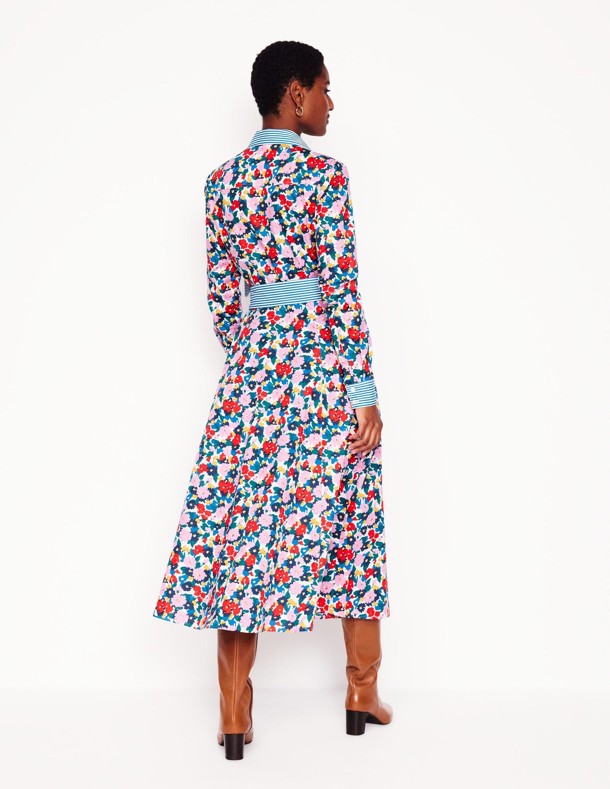 Amy Cotton Midi Shirt Dress-Multi, Painterly Meadow-3
