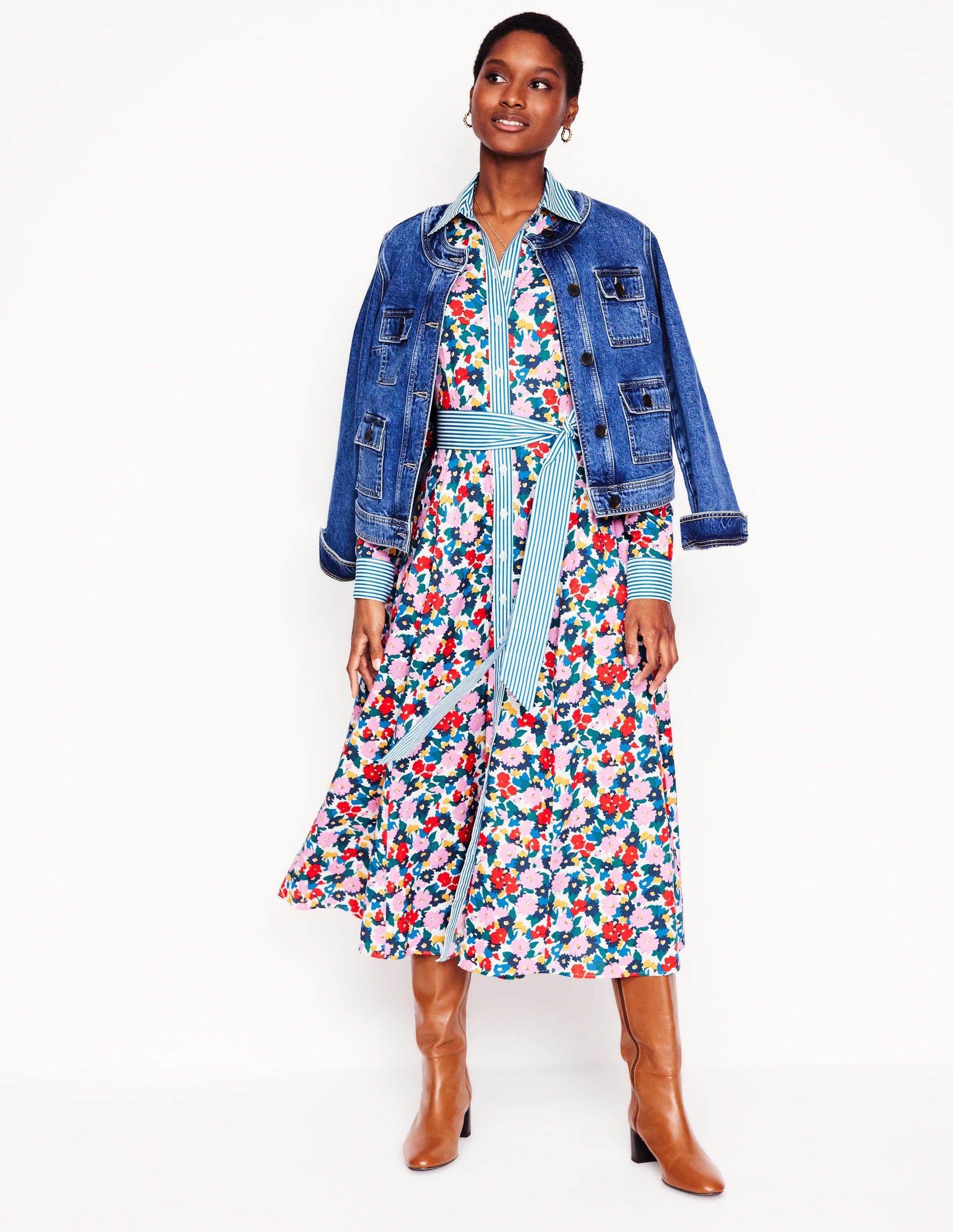 Amy Cotton Midi Shirt Dress-Multi, Painterly Meadow-4