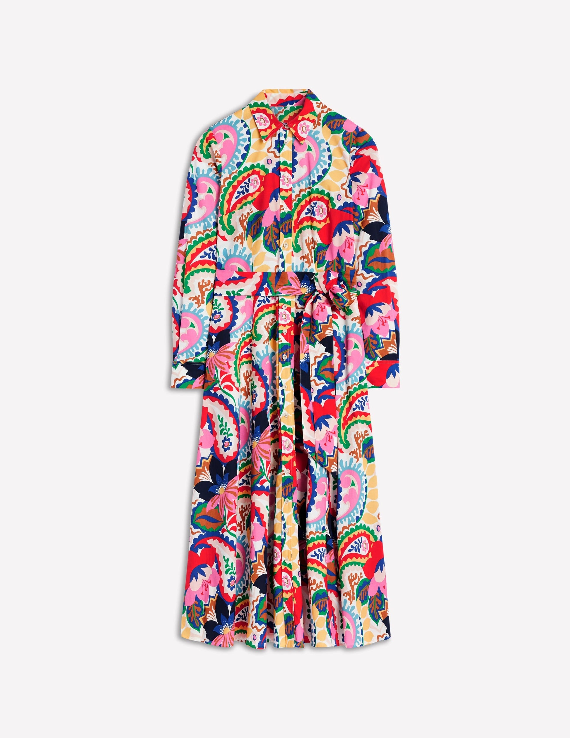 Amy Cotton Midi Shirt Dress-Ivory, Botanical Paisley-6