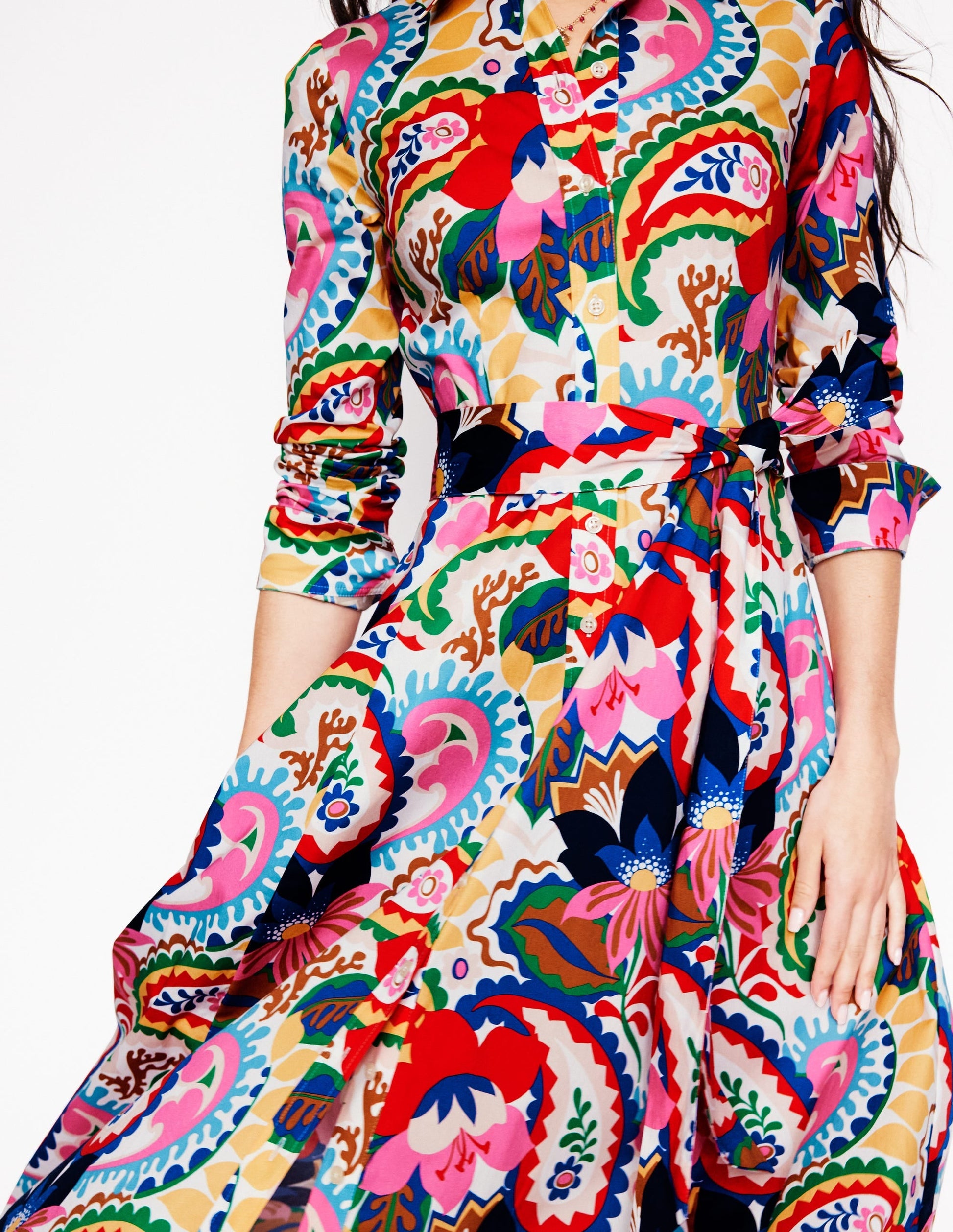 Amy Cotton Midi Shirt Dress-Ivory, Botanical Paisley-3