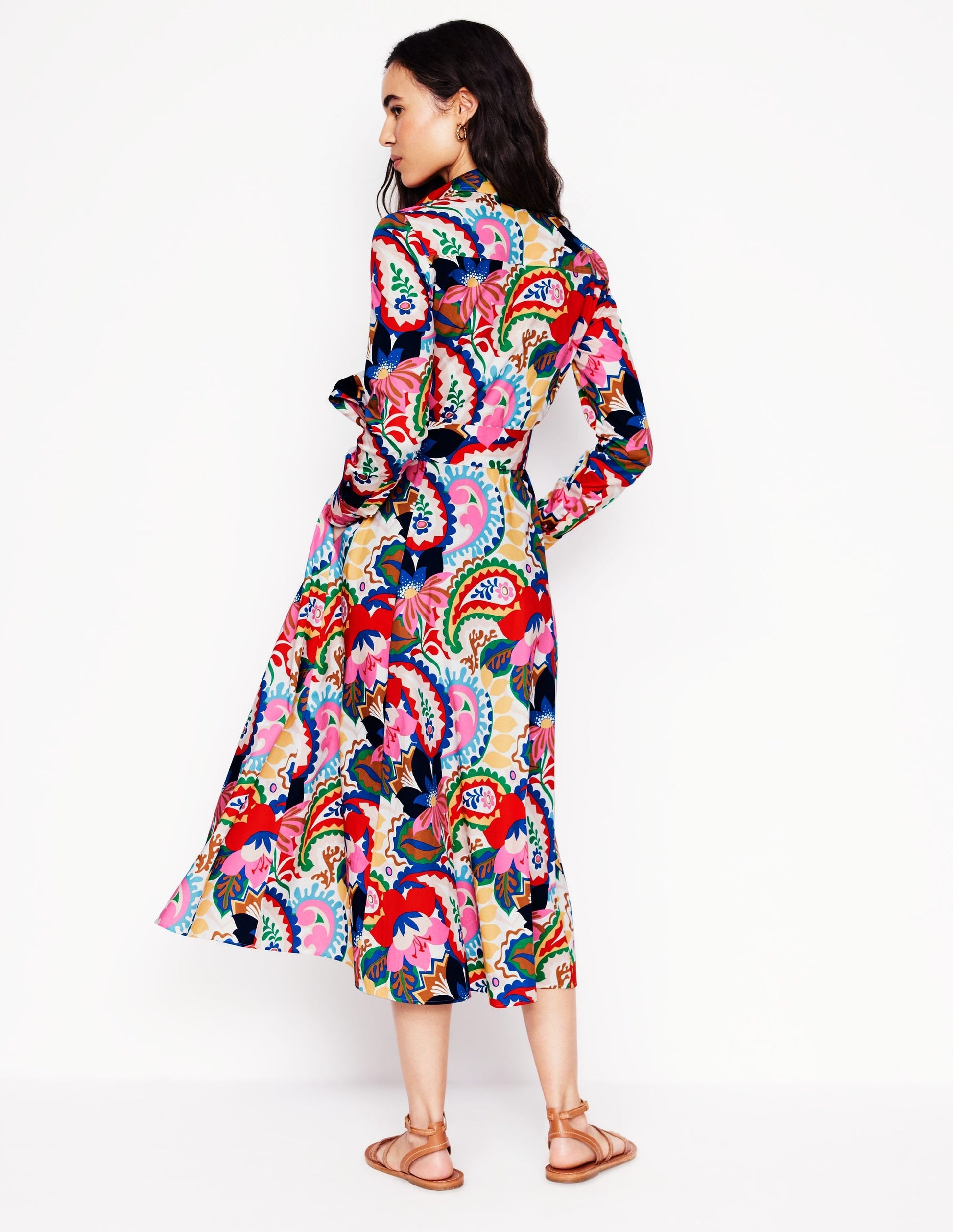 Amy Cotton Midi Shirt Dress-Ivory, Botanical Paisley-4