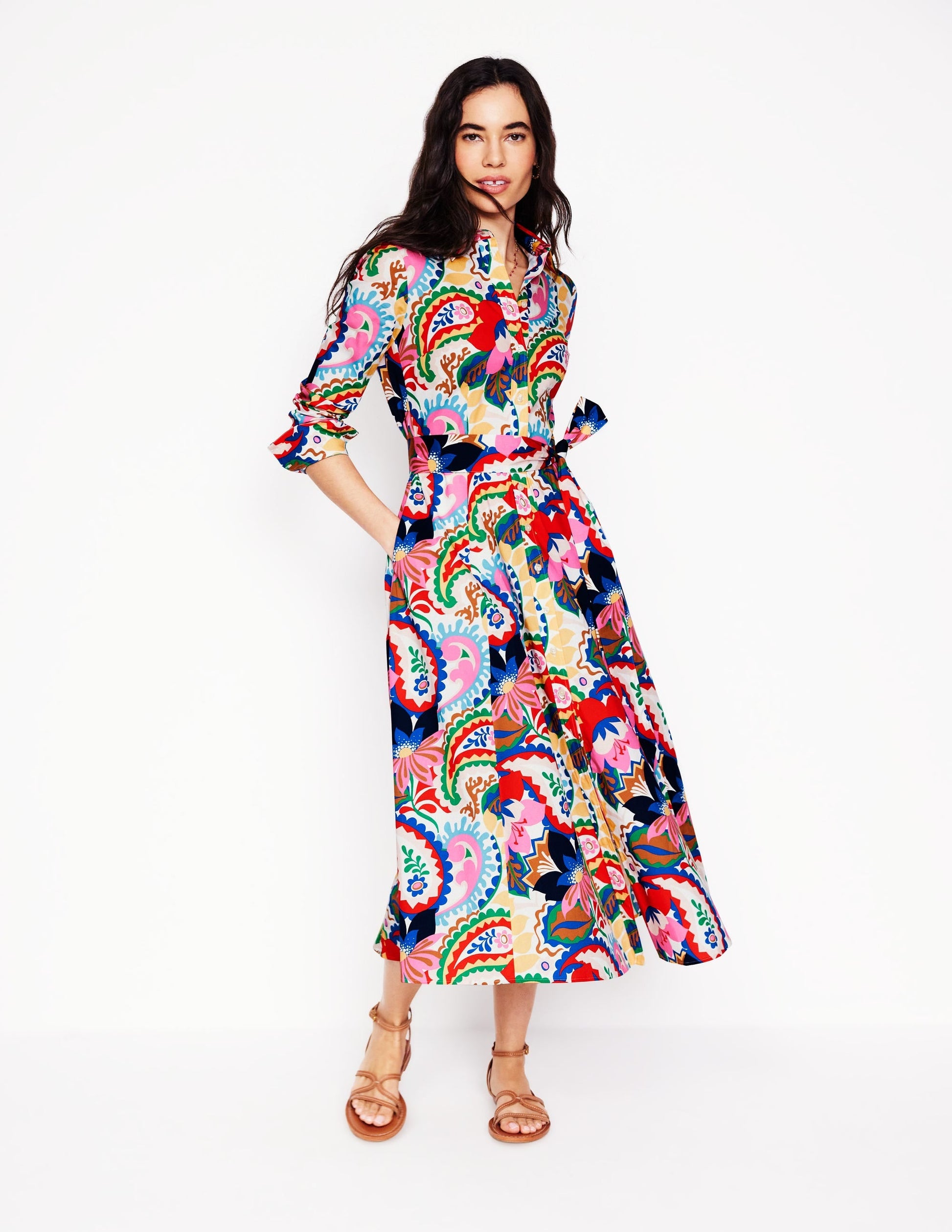 Amy Cotton Midi Shirt Dress-Ivory, Botanical Paisley-5