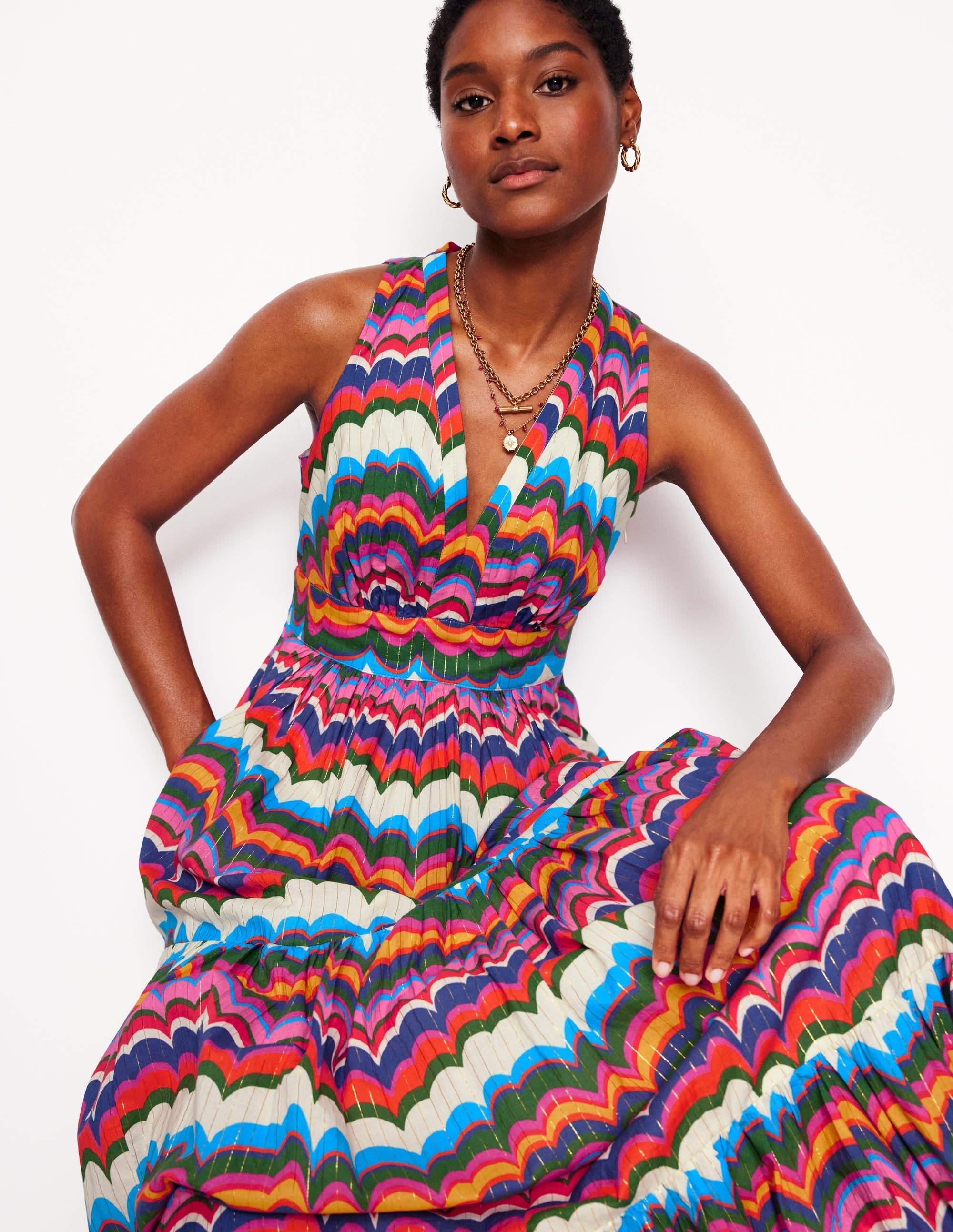 Serena Cotton Tie Maxi Dress-Multi, Abstract Wave - Image 1