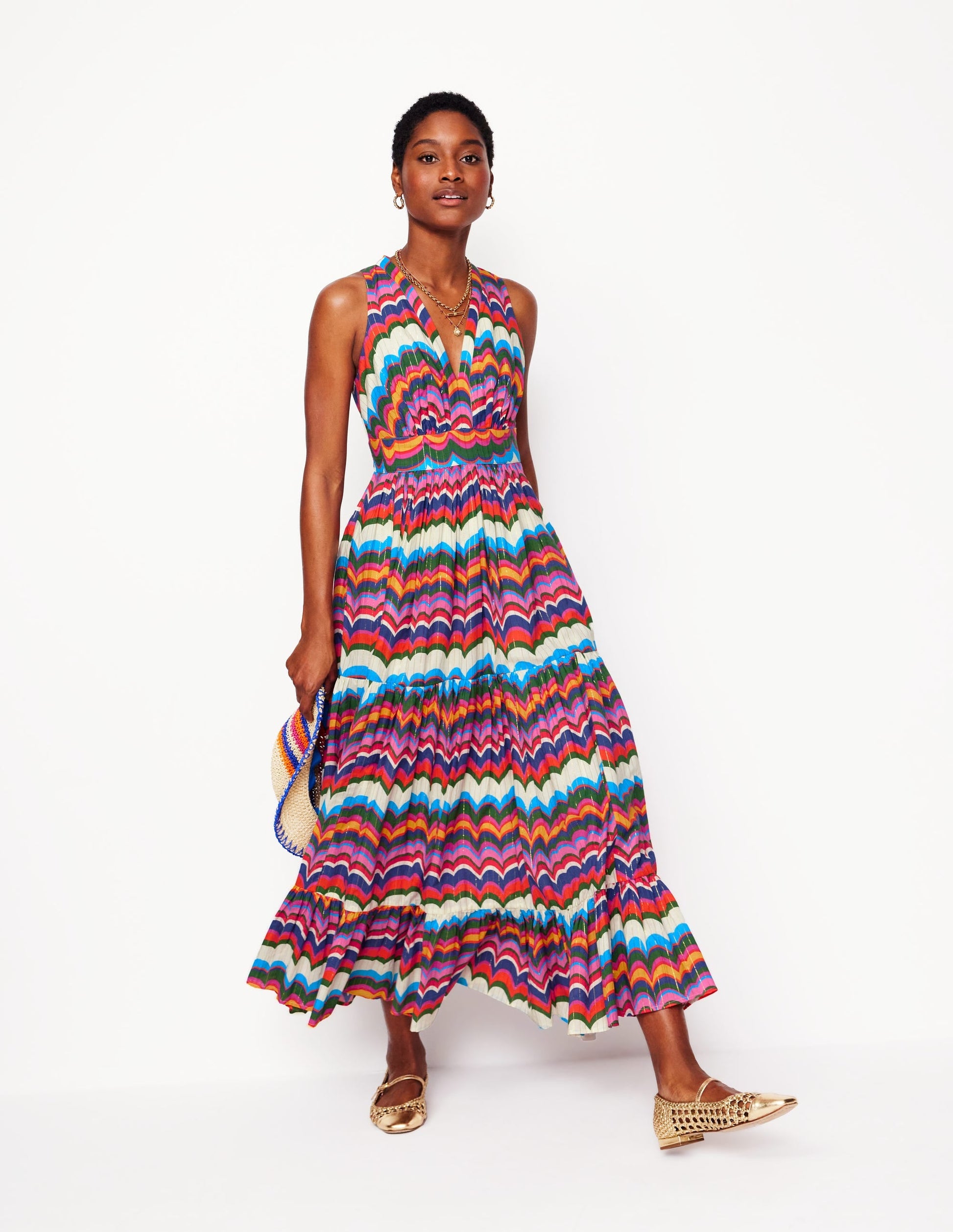 Serena Cotton Tie Maxi Dress-Multi, Abstract Wave-5