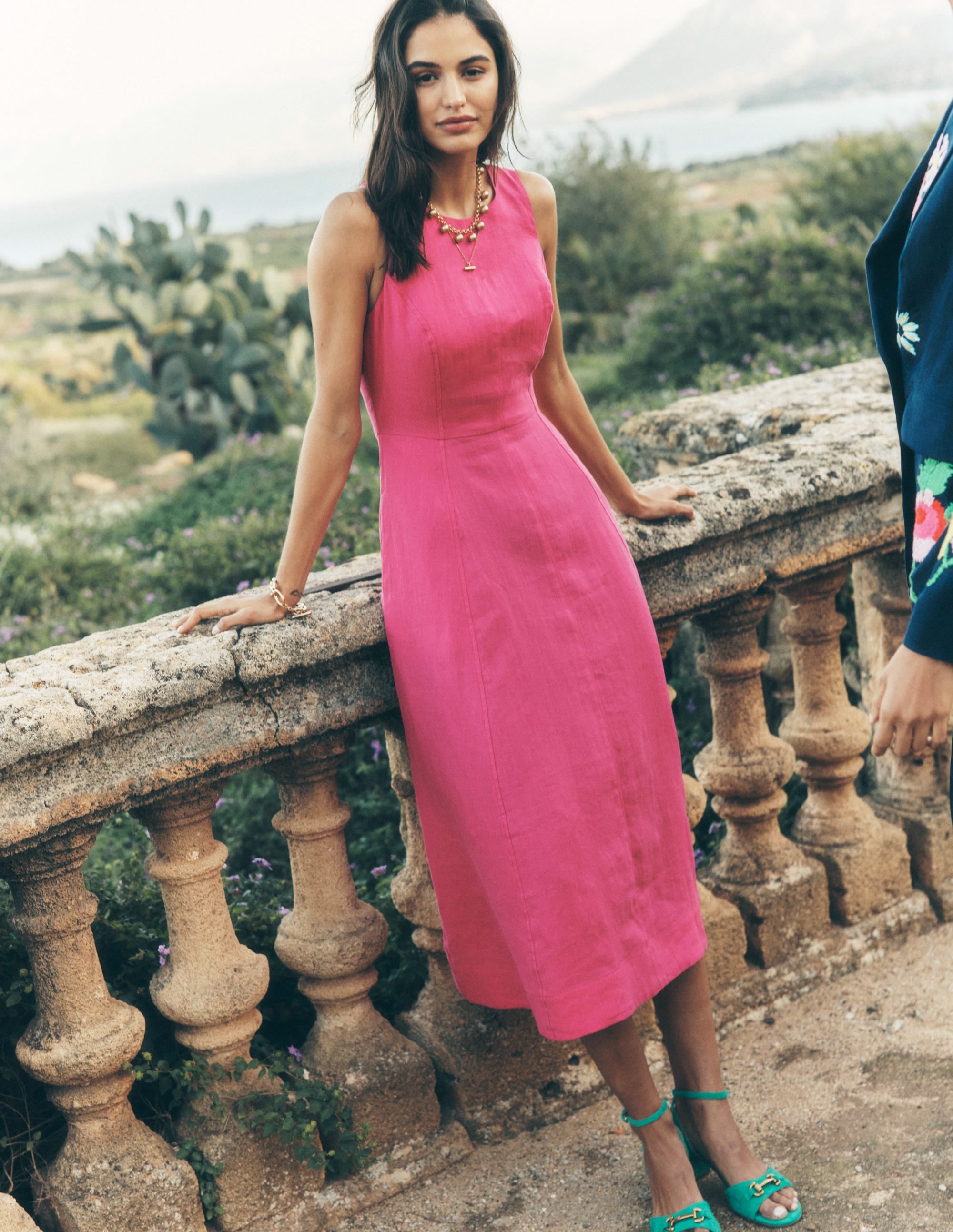 Carla Linen Midi Dress-Pink Peony - Image 1