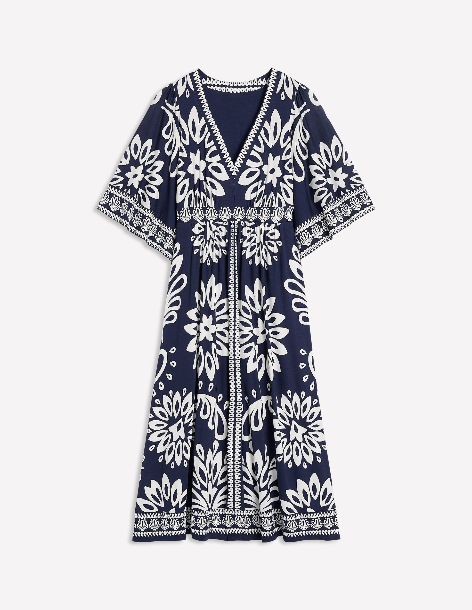 Maya Kimono Jersey Maxi Dress-French Navy, Palm Foliage-7