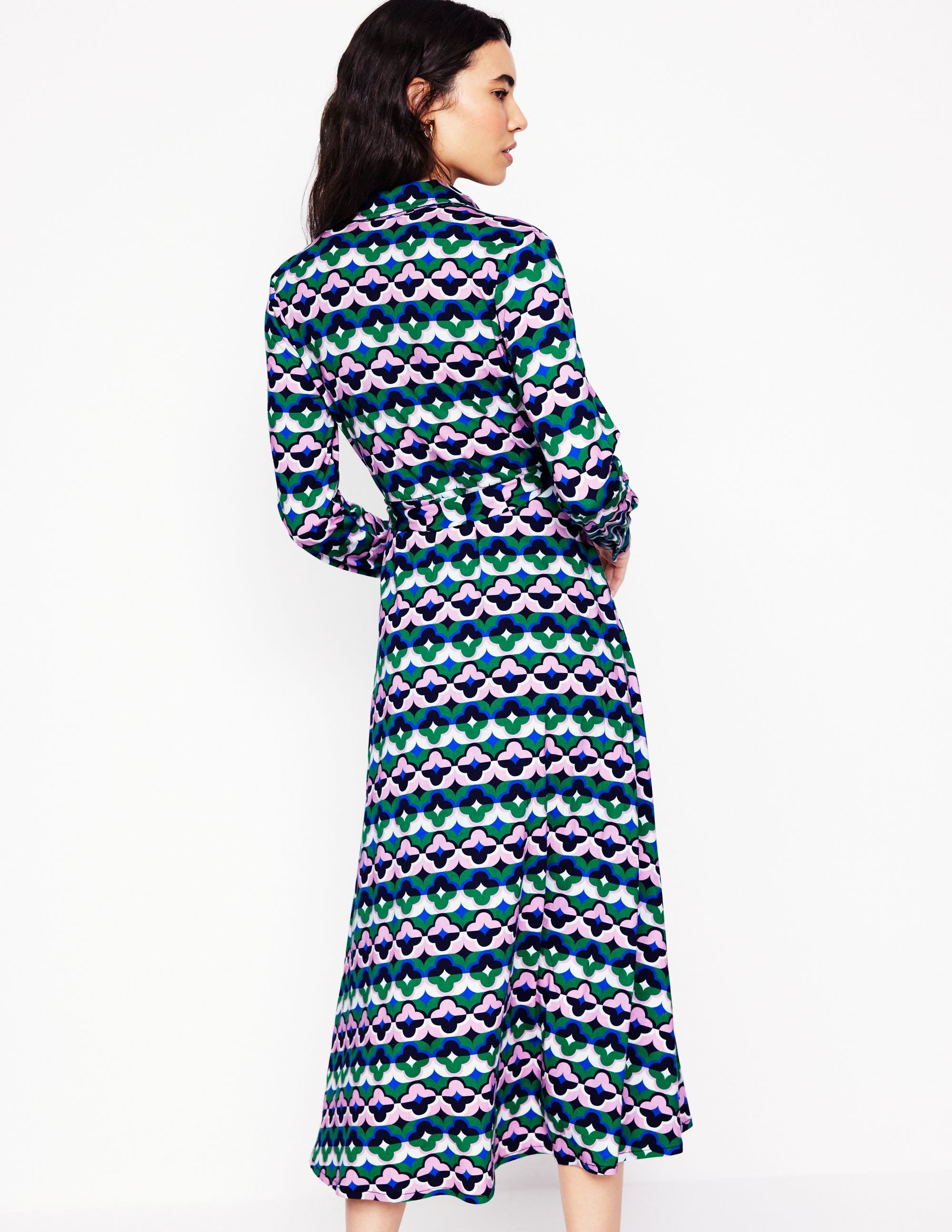Marcia Jersey Midi Shirt Dress-Rich Emerald, Lucky Clover - Image 3