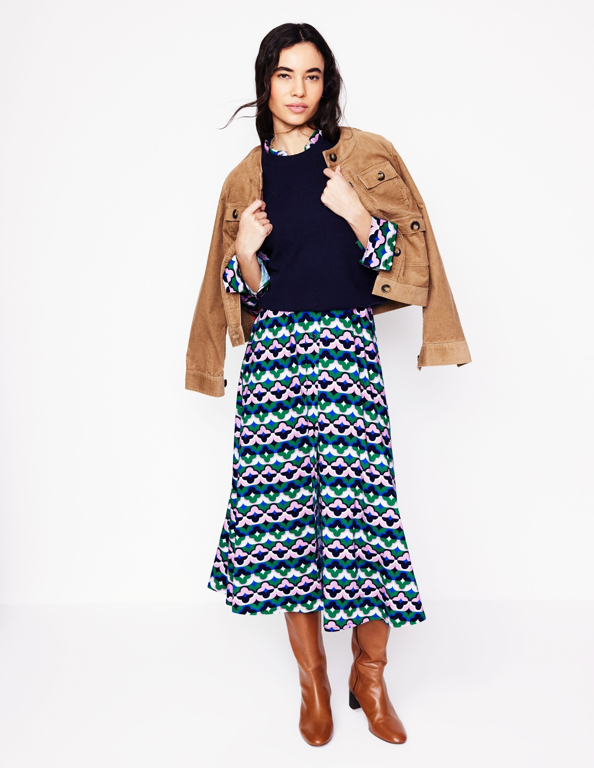Marcia Jersey Midi Shirt Dress-Rich Emerald, Lucky Clover - Image 5