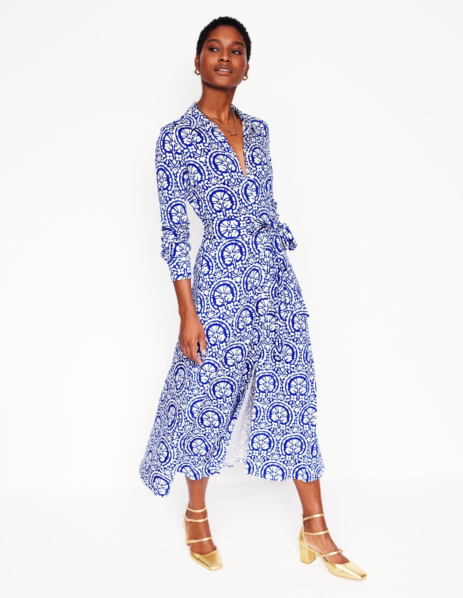 Marcia Jersey Midi Shirt Dress-Bright Blue, Elaborate Stamp-6