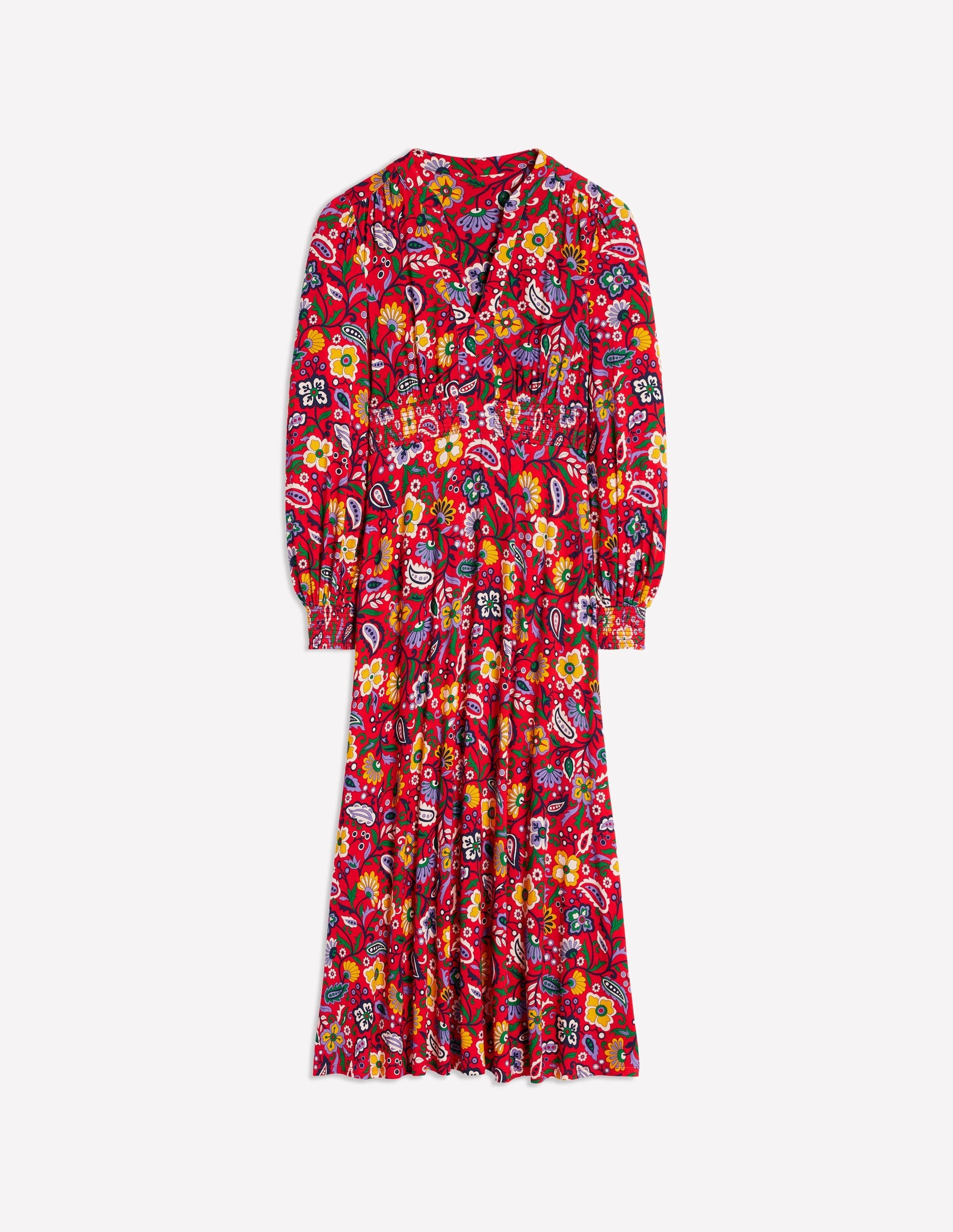 Ivy Smocked Midi Dress-Poppy Red, Oriental Paradise-6