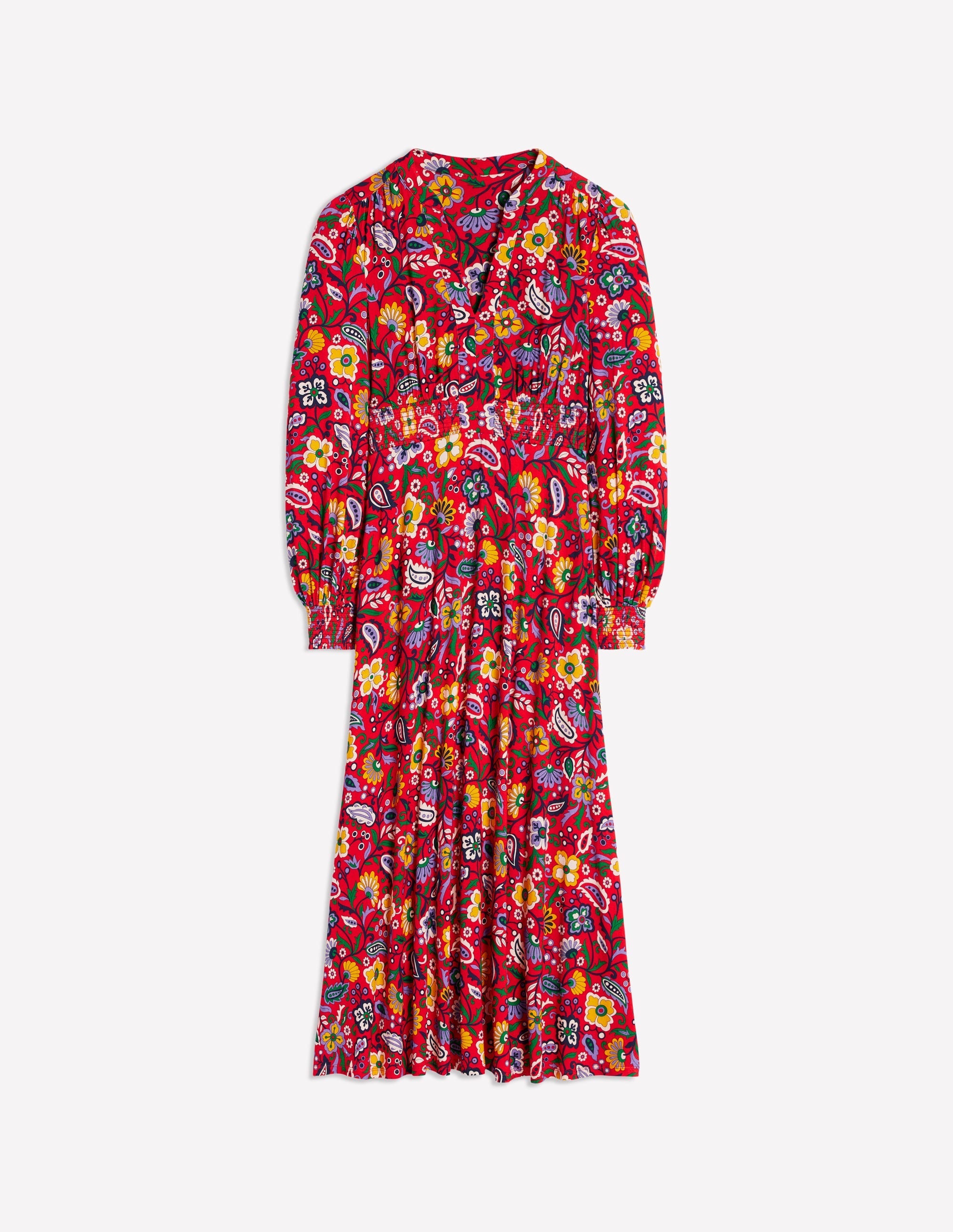Ivy Smocked Midi Dress-Poppy Red, Oriental Paradise - Image 6